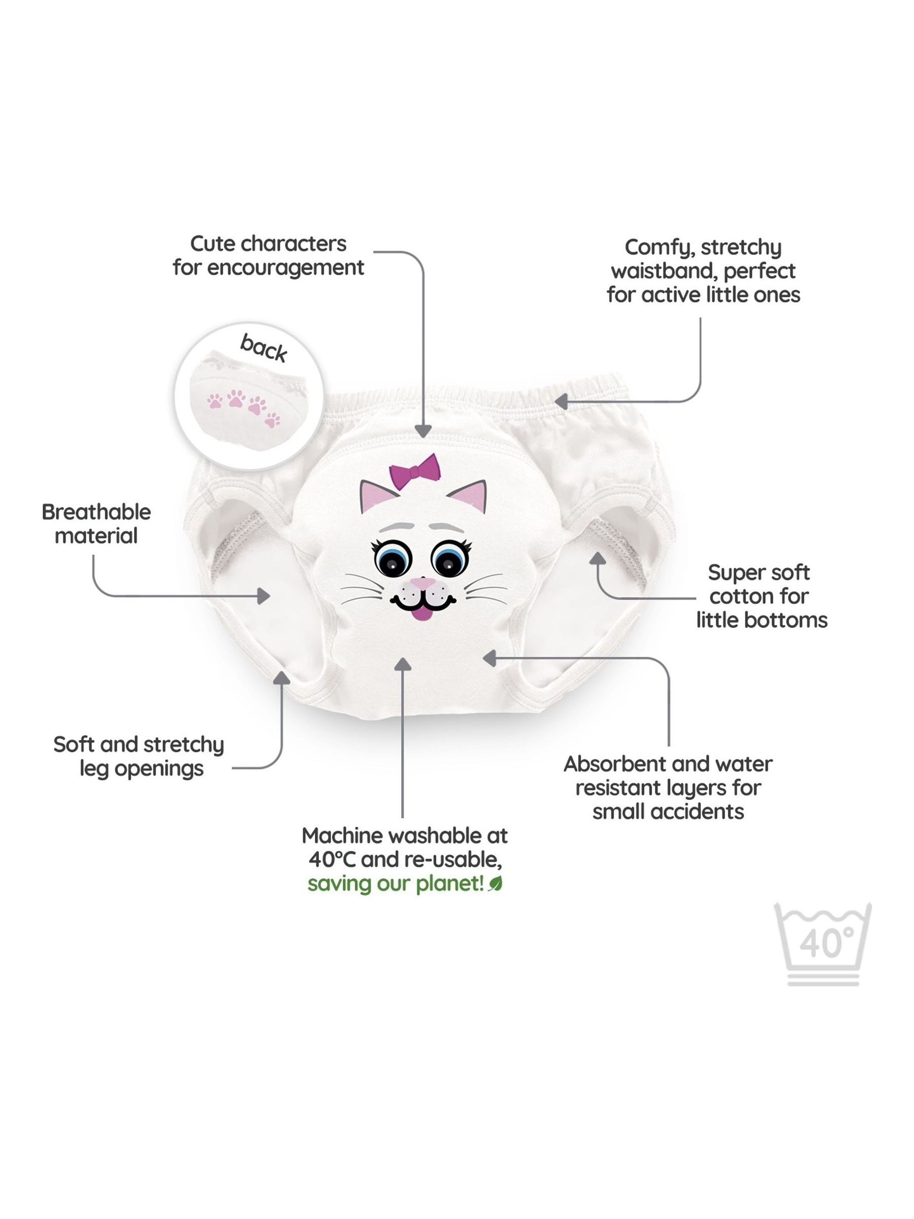 My Carry Potty 3 Pack White Cat My Little Training Pants - Image 3 of 5