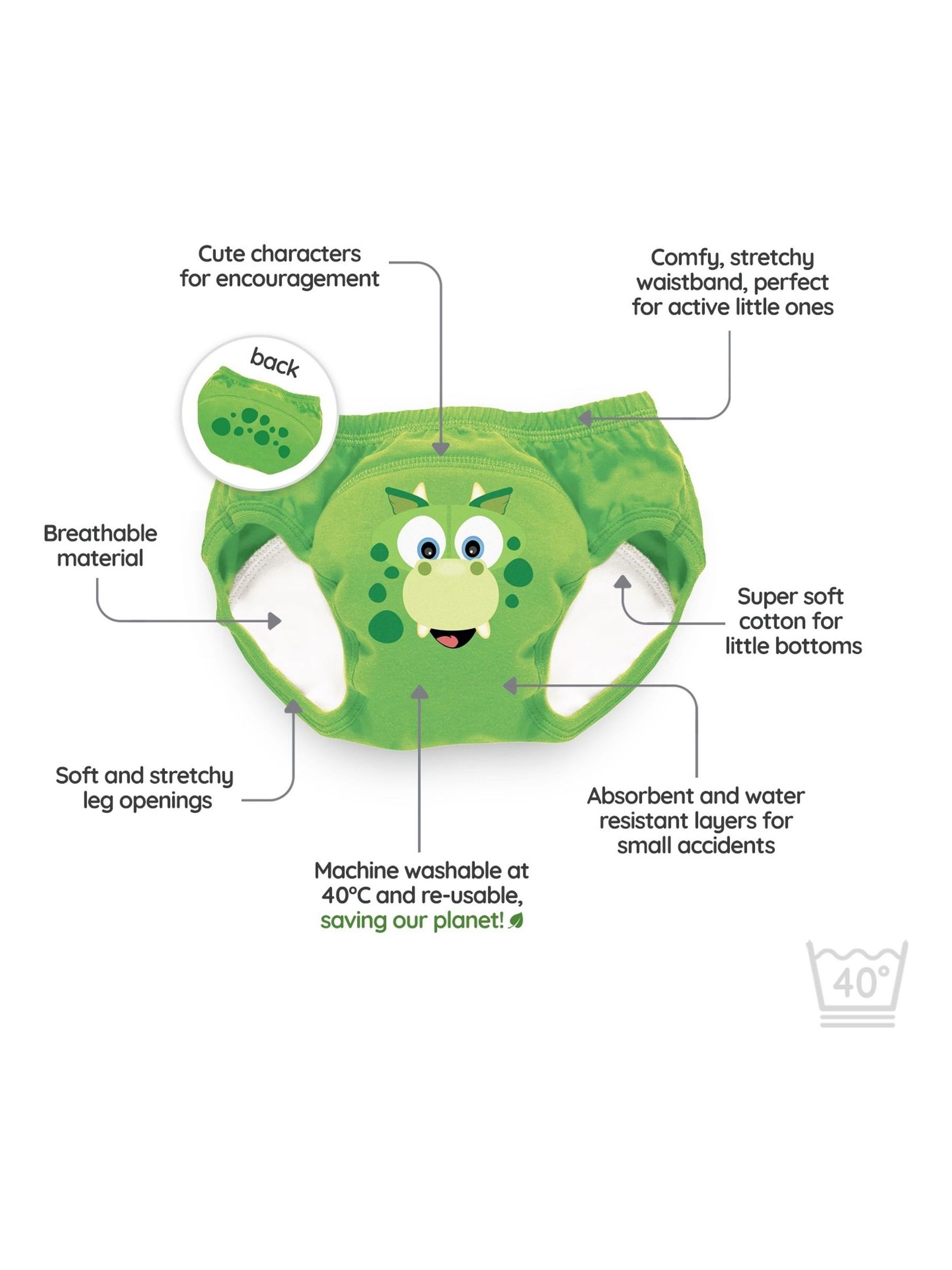 My Carry Potty 3 Pack Green Dinosaur My Little Training Pants - Image 3 of 5