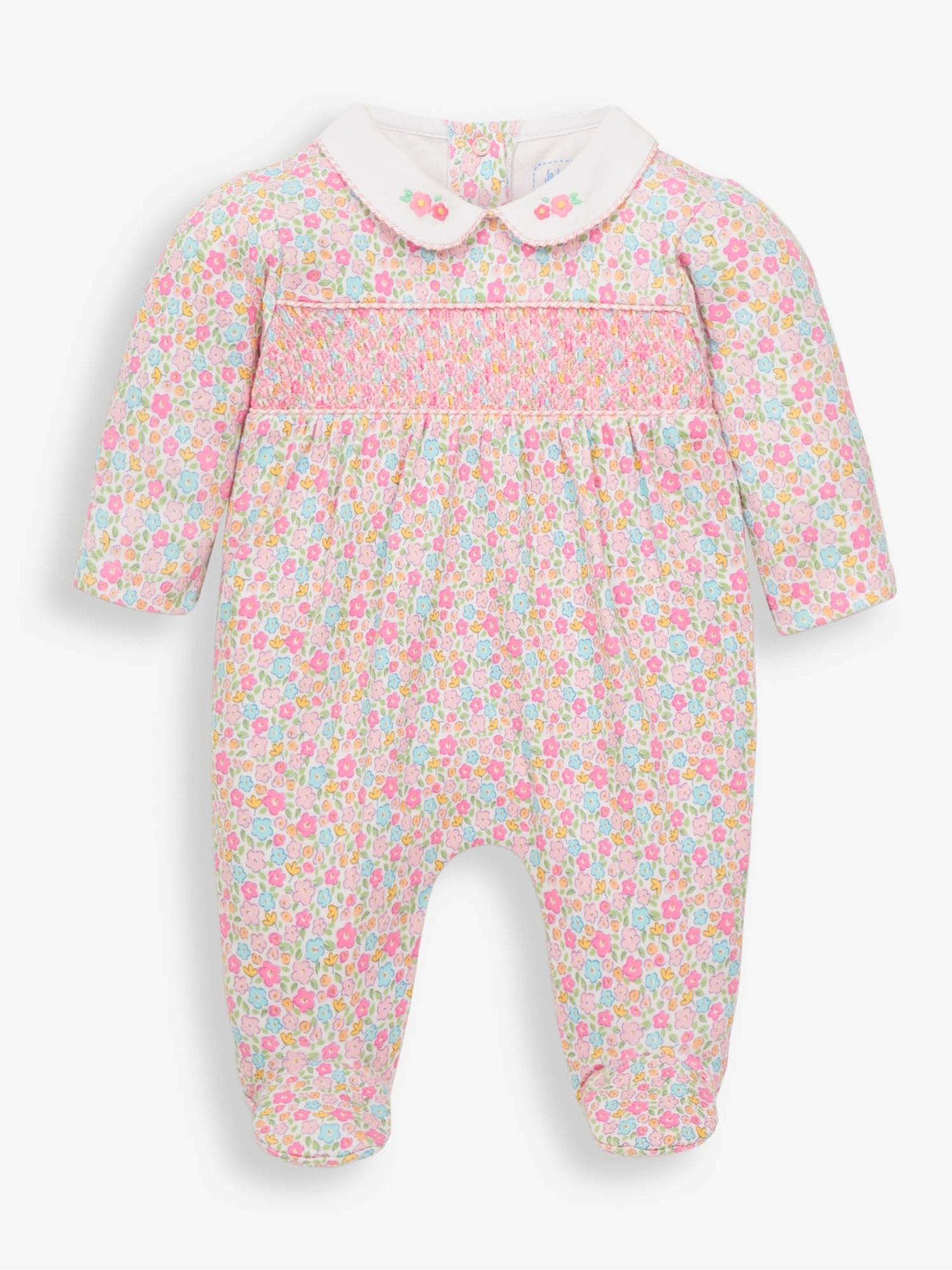 Pink Ditsy Smocked Cotton Baby Sleepsuit - Image 4 of 5