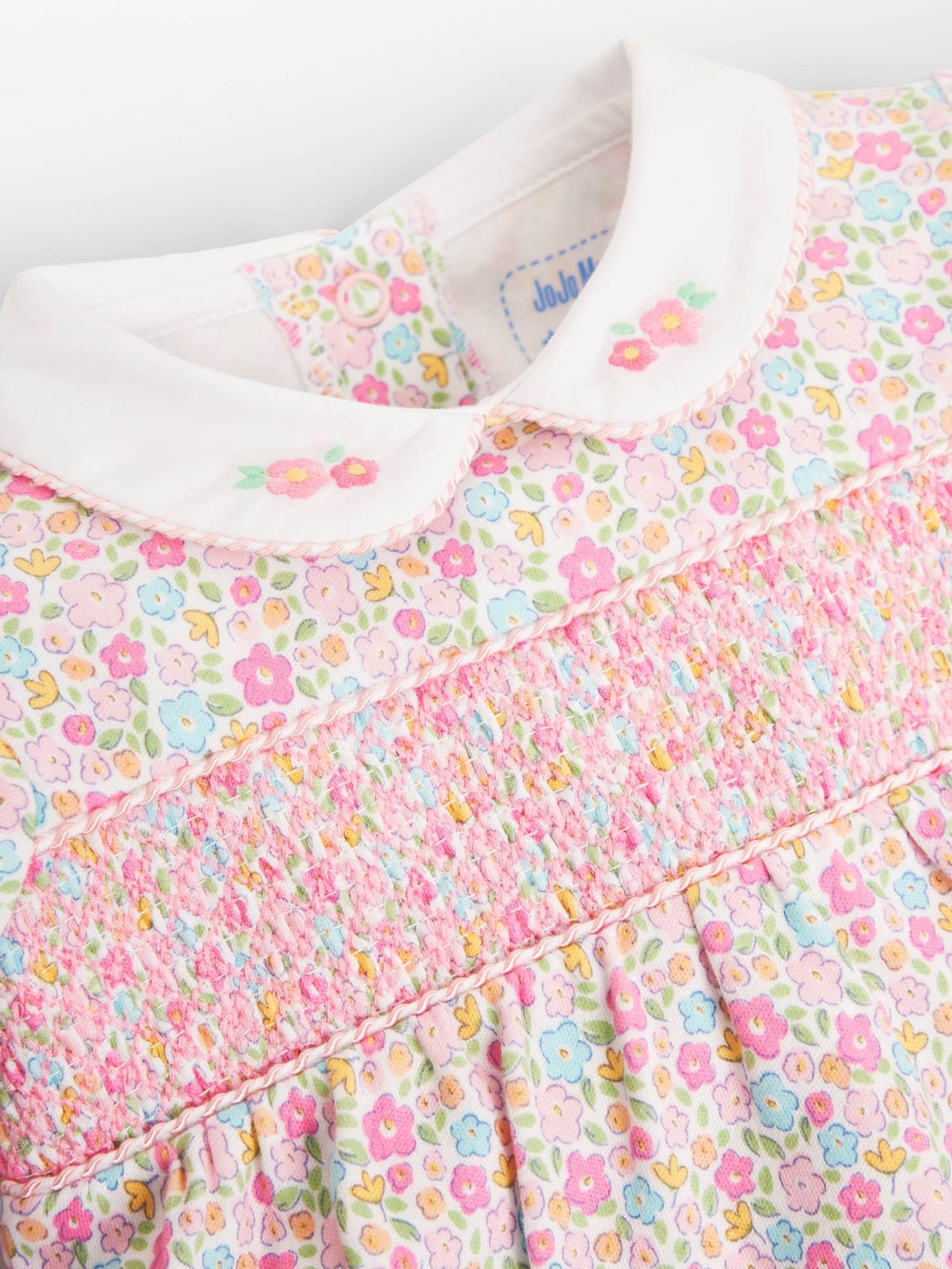 Pink Ditsy Smocked Cotton Baby Sleepsuit - Image 5 of 5