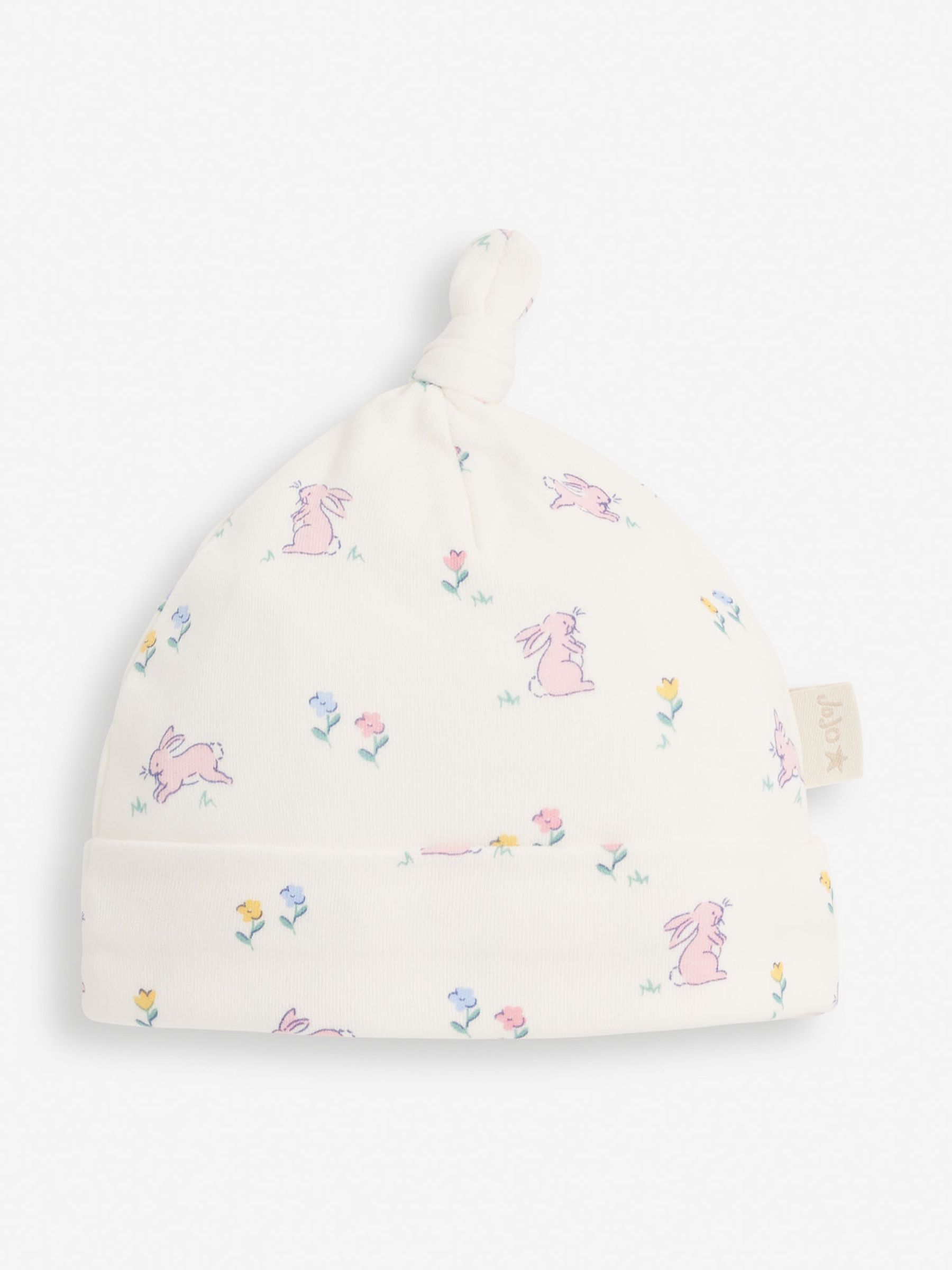 Cream Bunny Print Cotton Baby Hat - Image 1 of 2