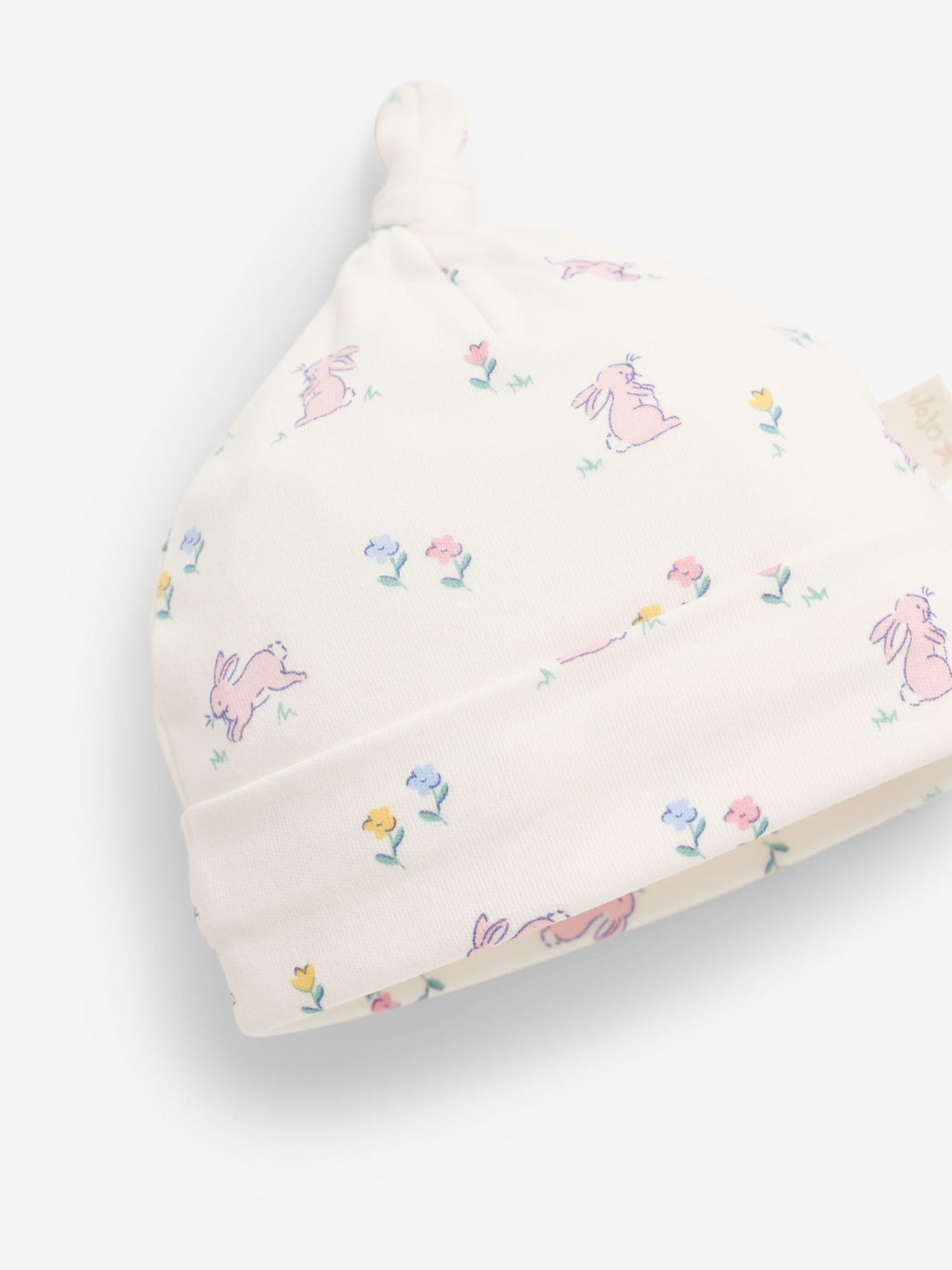 Cream Bunny Print Cotton Baby Hat - Image 2 of 2