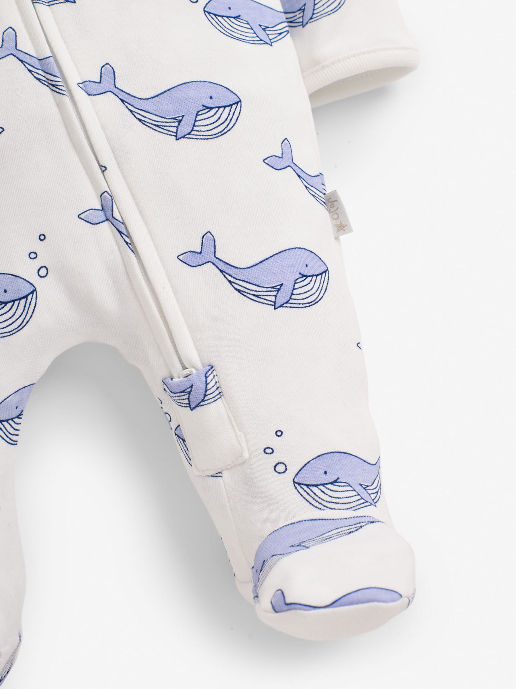 Blue Whale Print Zip Cotton Baby Sleepsuit - Image 3 of 3