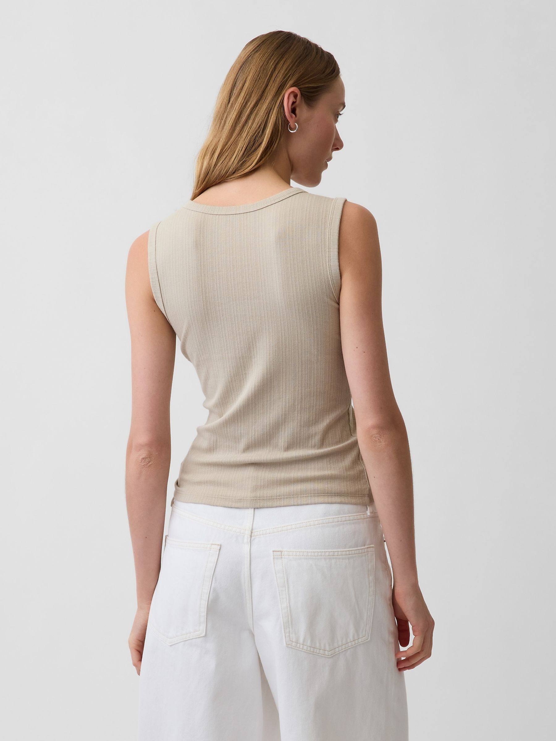 Beige Modern Rib Scoop V-Neck Vest - Image 2 of 4