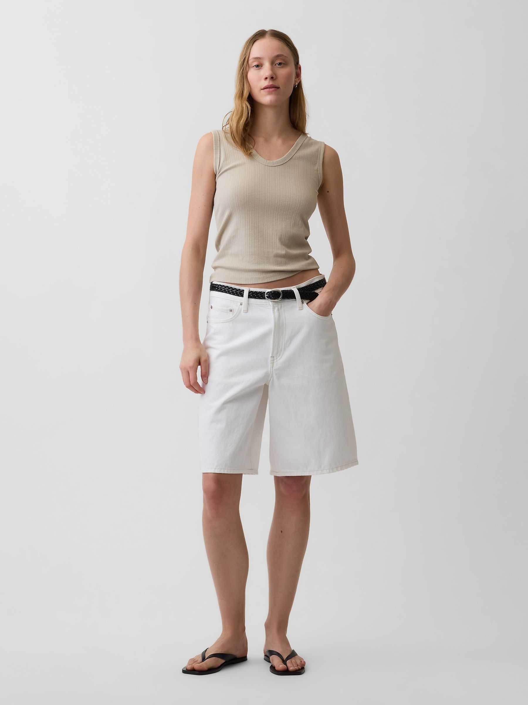 Beige Modern Rib Scoop V-Neck Vest - Image 4 of 4