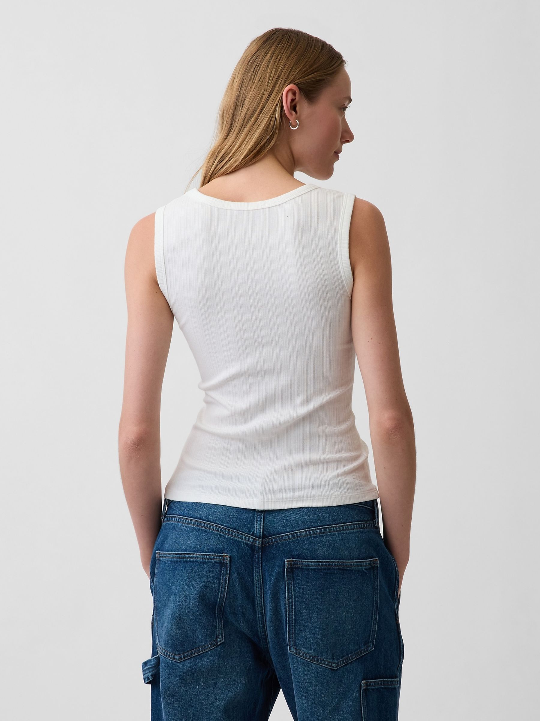 White Modern Rib Scoop V-Neck Vest - Image 2 of 4