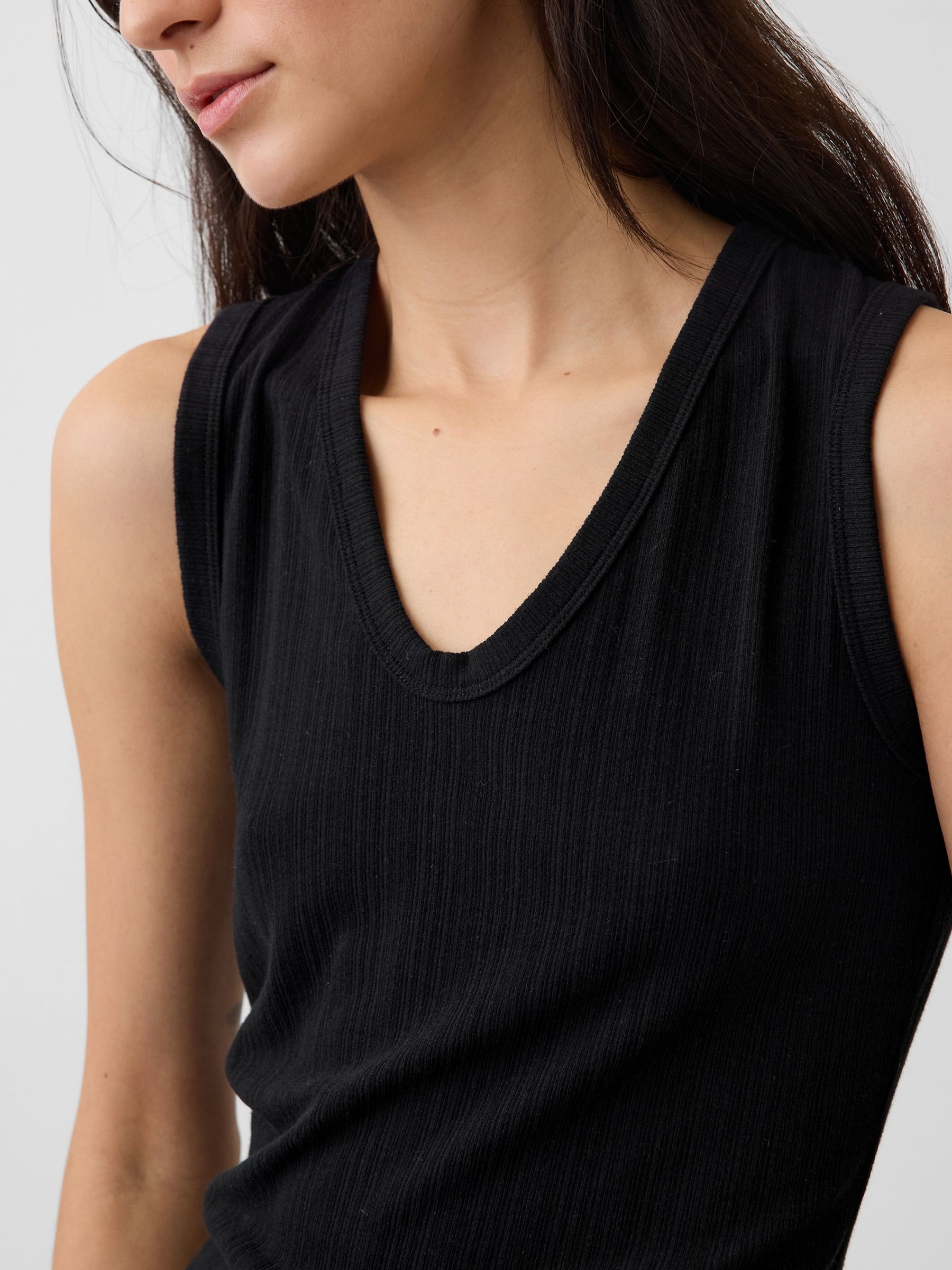 Black Modern Rib Scoop V-Neck Vest - Image 4 of 4