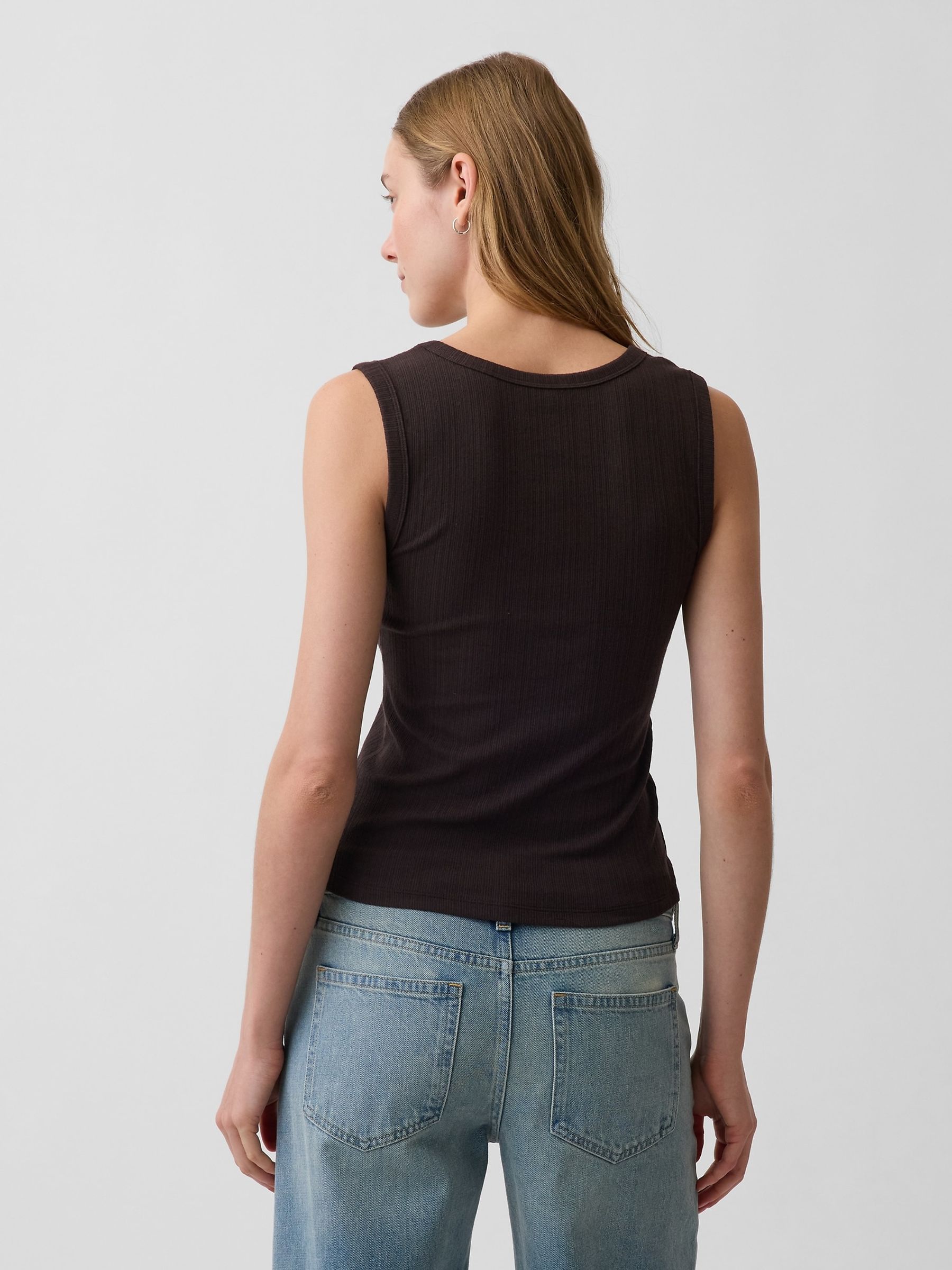 Brown Modern Rib Scoop V-Neck Vest - Image 2 of 3