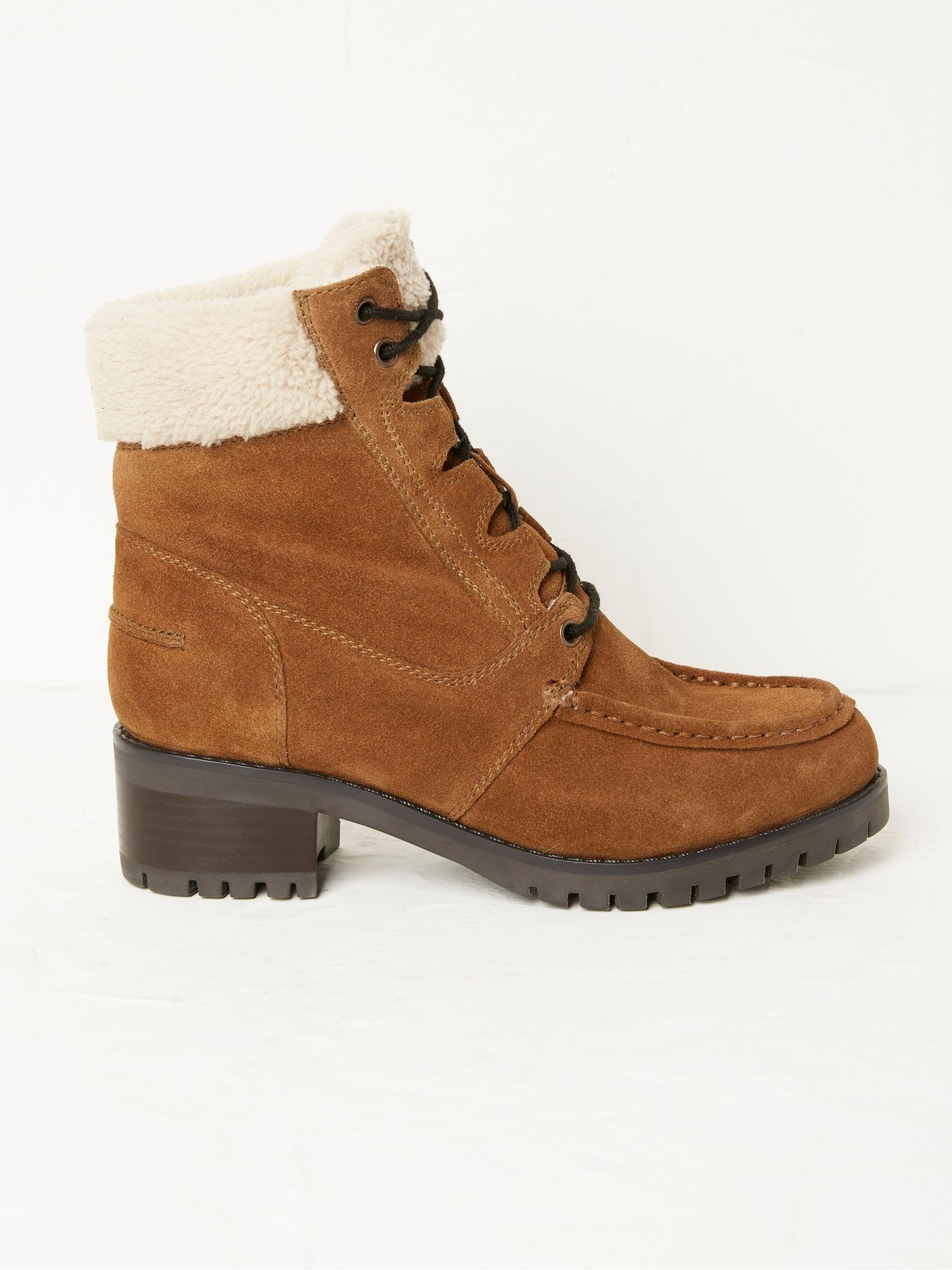 Brown Tory Apron Ankle Heel Boots - Image 1 of 4 Brown Tory Apron Ankle Heel Boots - Image 1 of 4