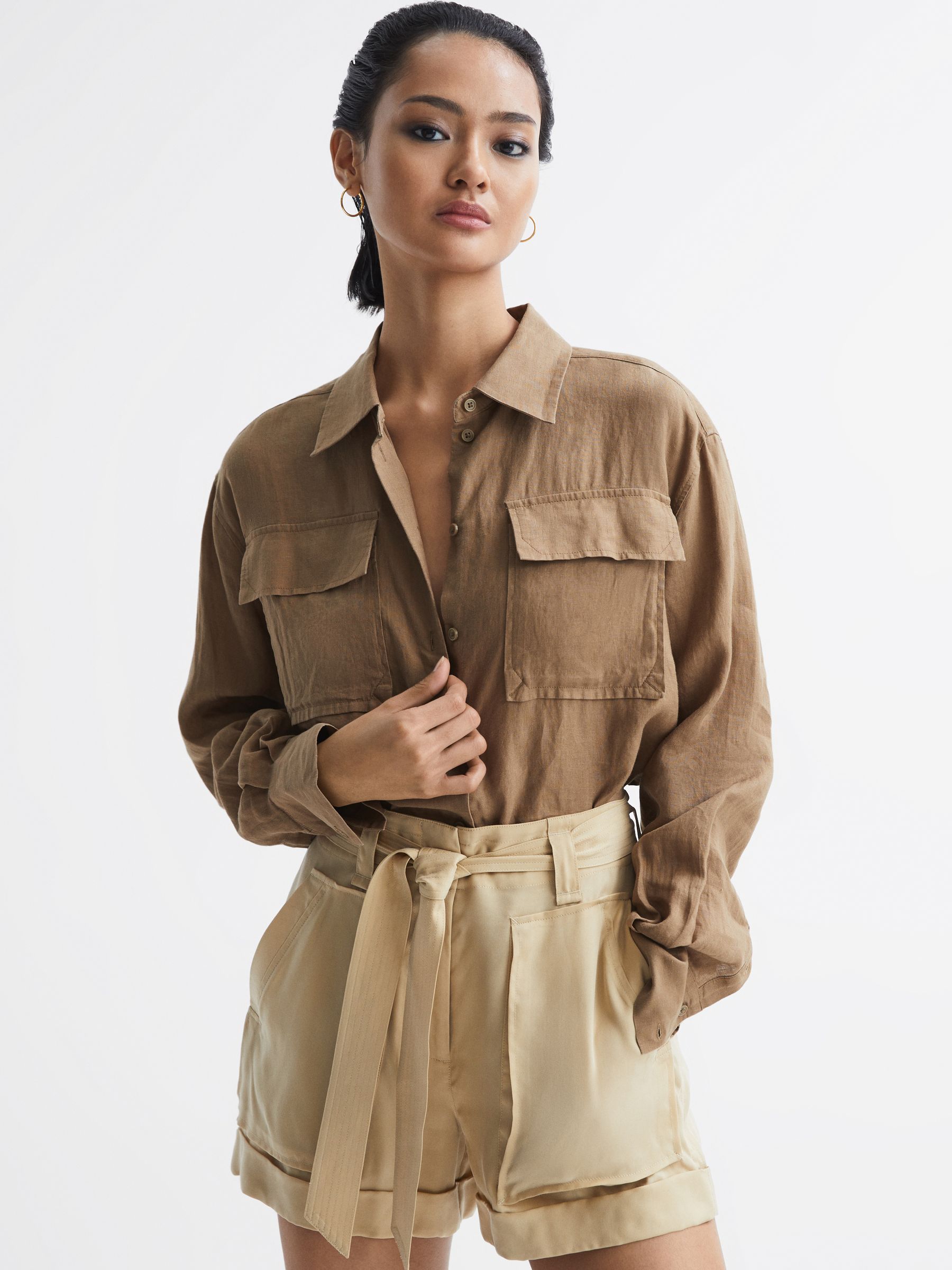 Linen Safari Shirt in Neutral - Image 6 of 7