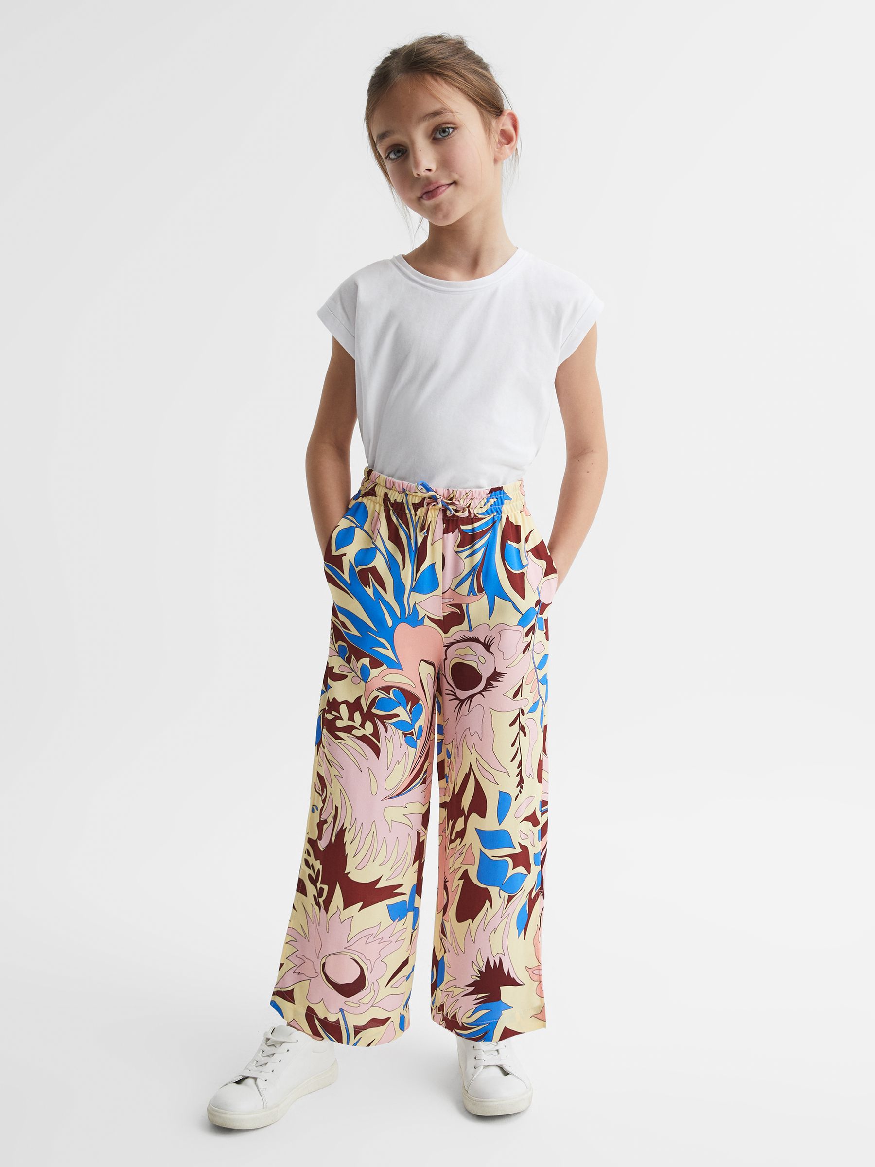 9-12 yrs Floral Printed Straight Leg Trousers in Lilac - Image 1 of 7