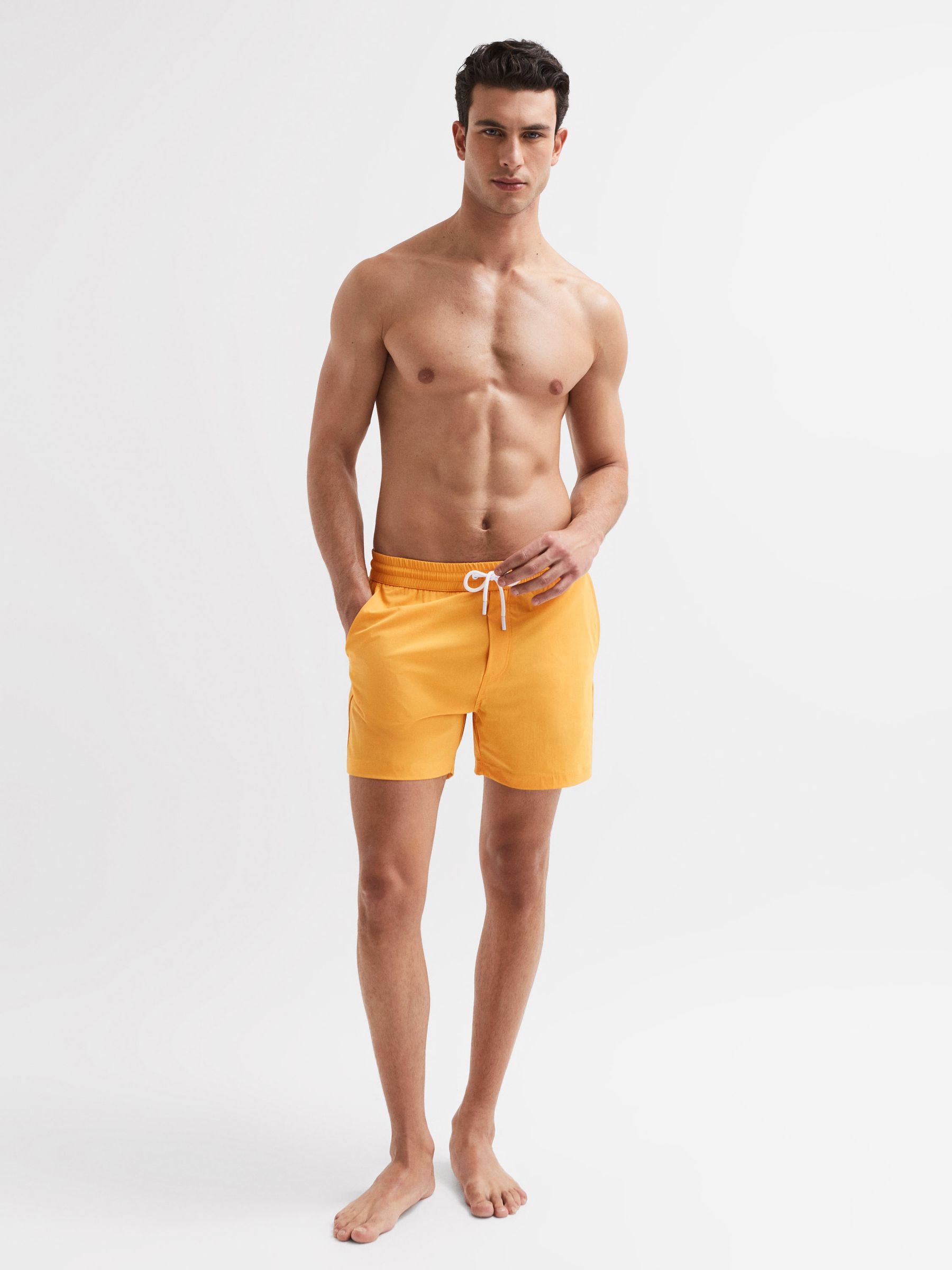 Plain Drawstring Swim Shorts in Tangerine - Image 3 of 6