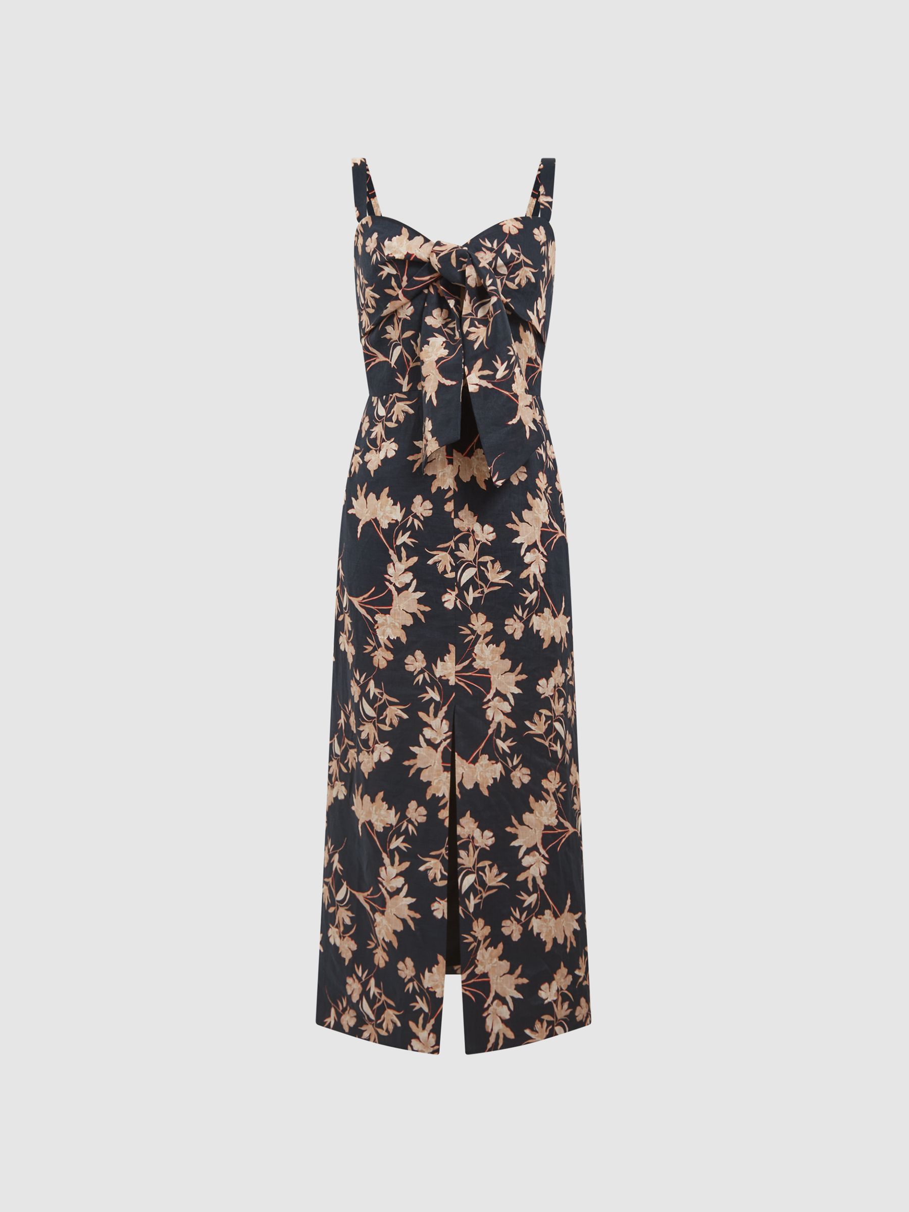 Floral Print Linen Midi Dress in Black/Blush - Image 10 of 10
