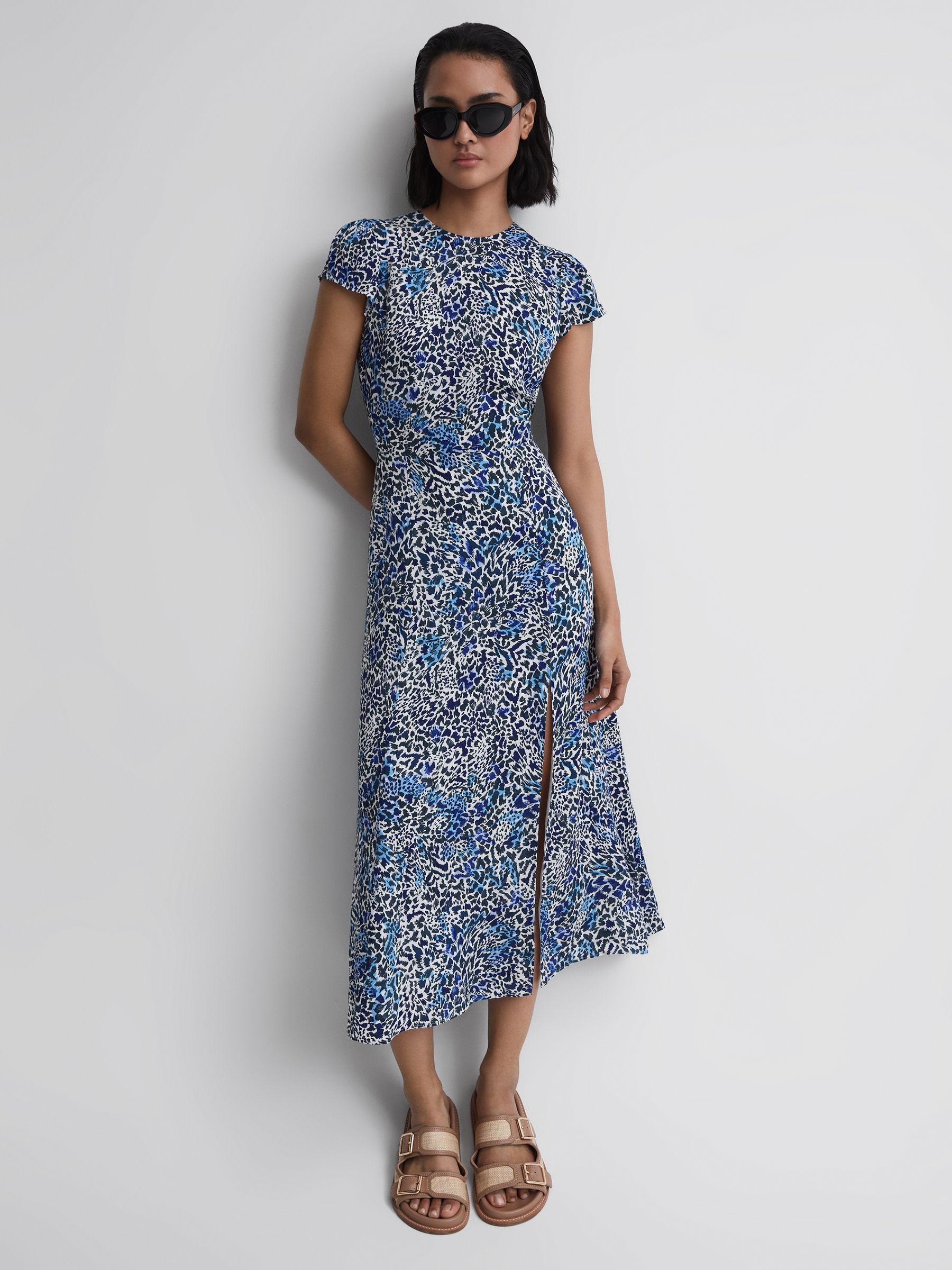 Printed Cut Out Back Midi Dress in Blue - Image 3 of 7