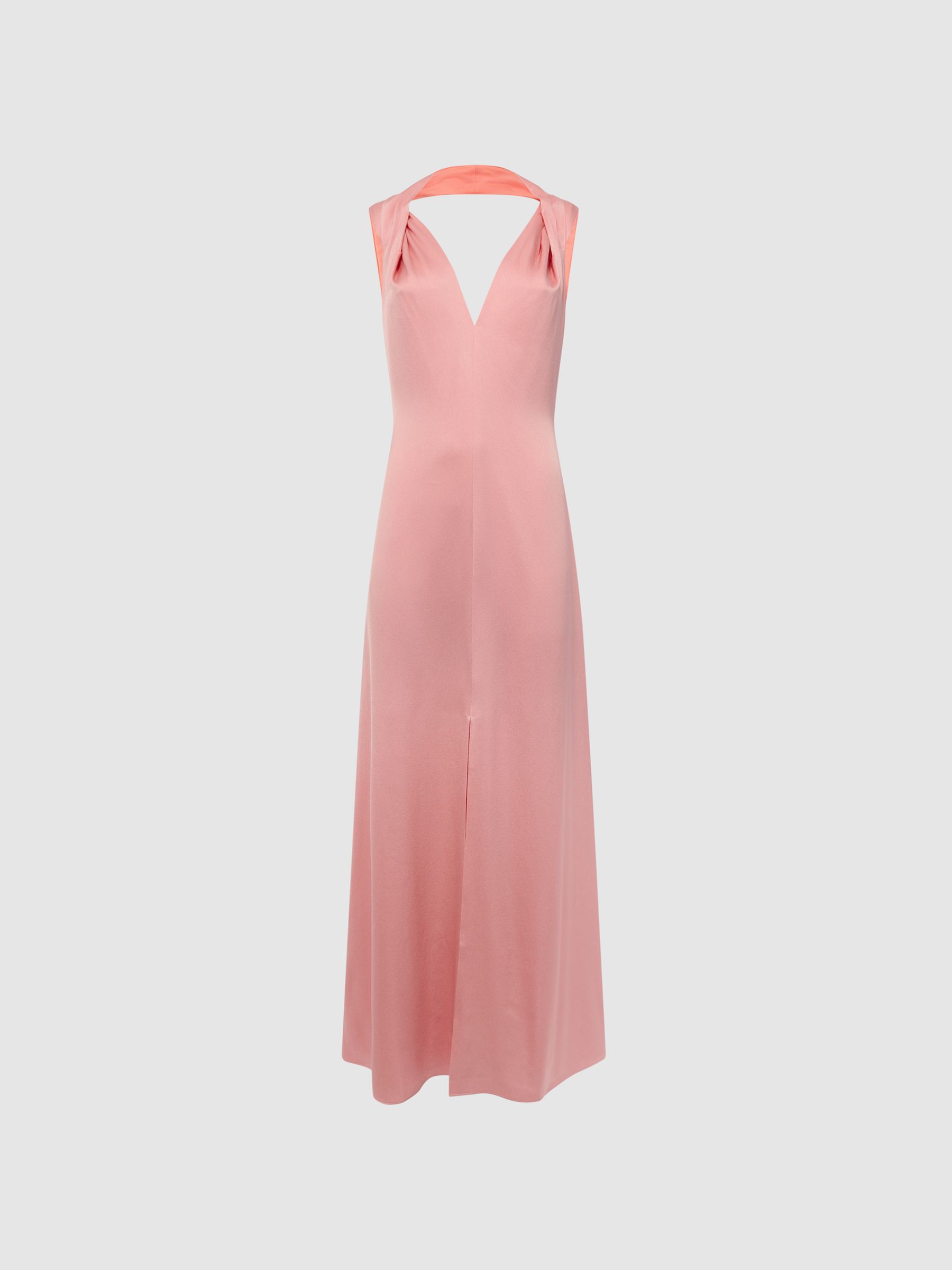 Bridesmaid Twist Detail Midi Dress in Coral - Image 2 of 5