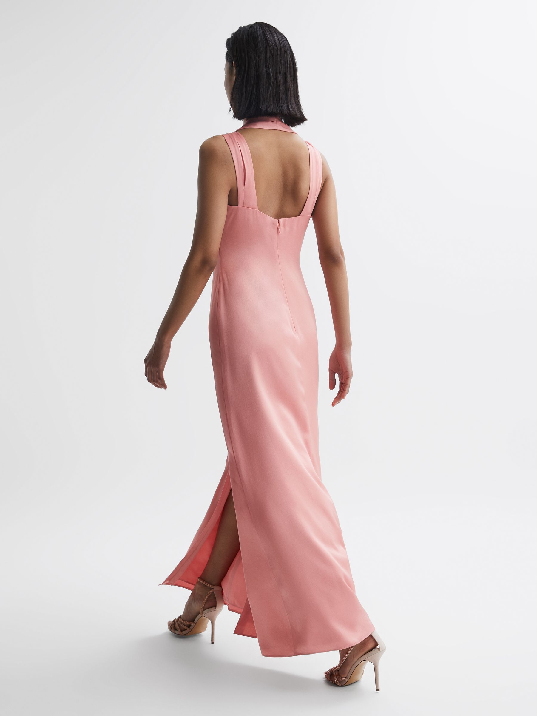 Bridesmaid Twist Detail Midi Dress in Coral - Image 5 of 5