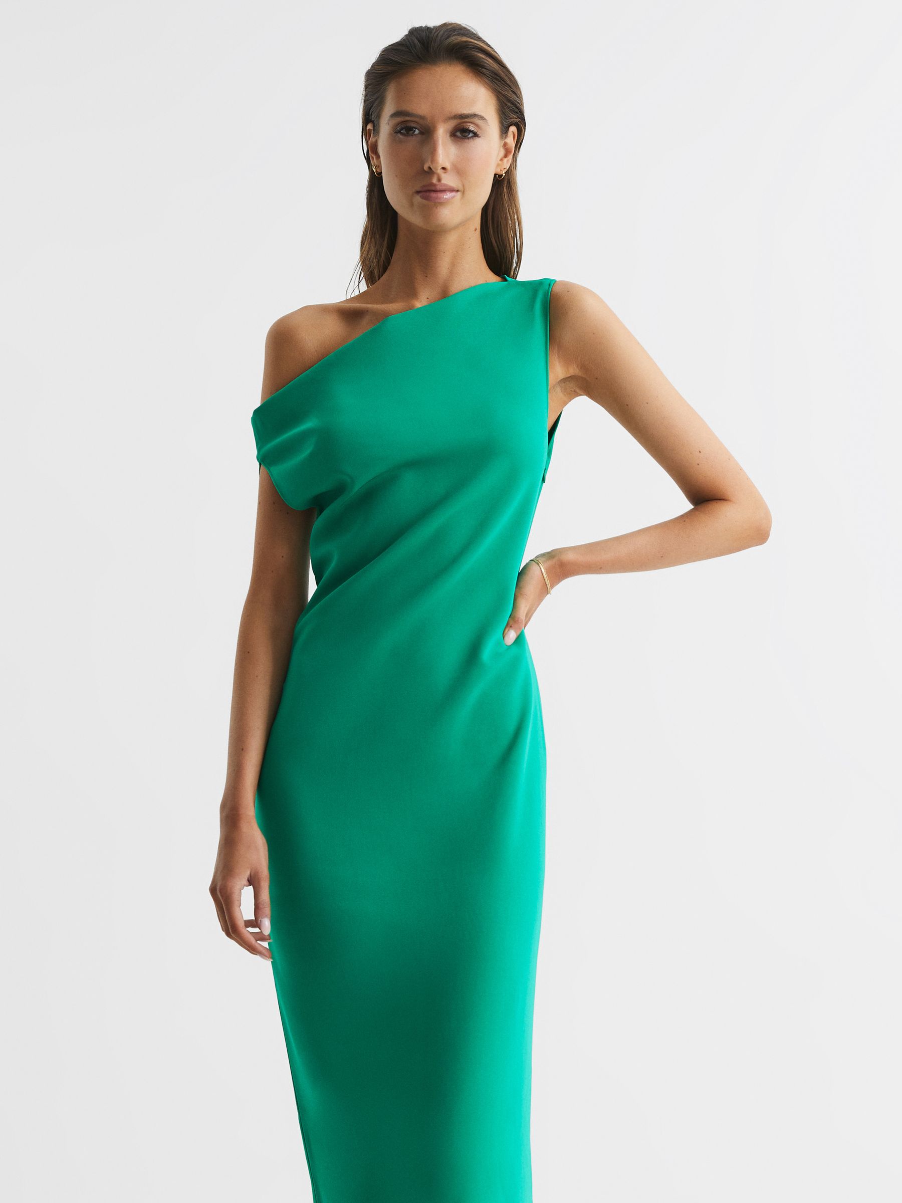 Off-Shoulder Bodycon Midi Dress in Green - Image 3 of 6