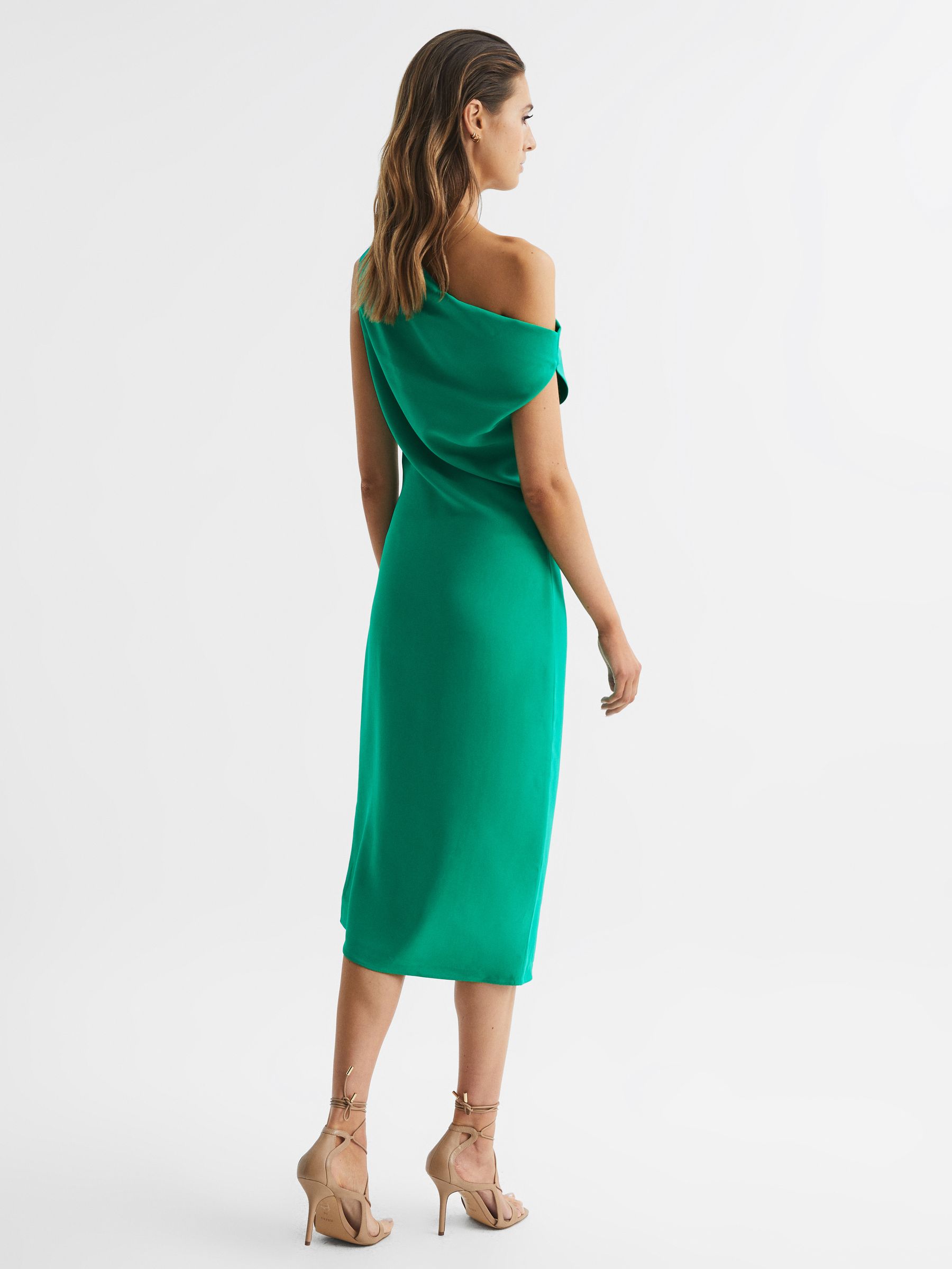 Off-Shoulder Bodycon Midi Dress in Green - Image 5 of 6