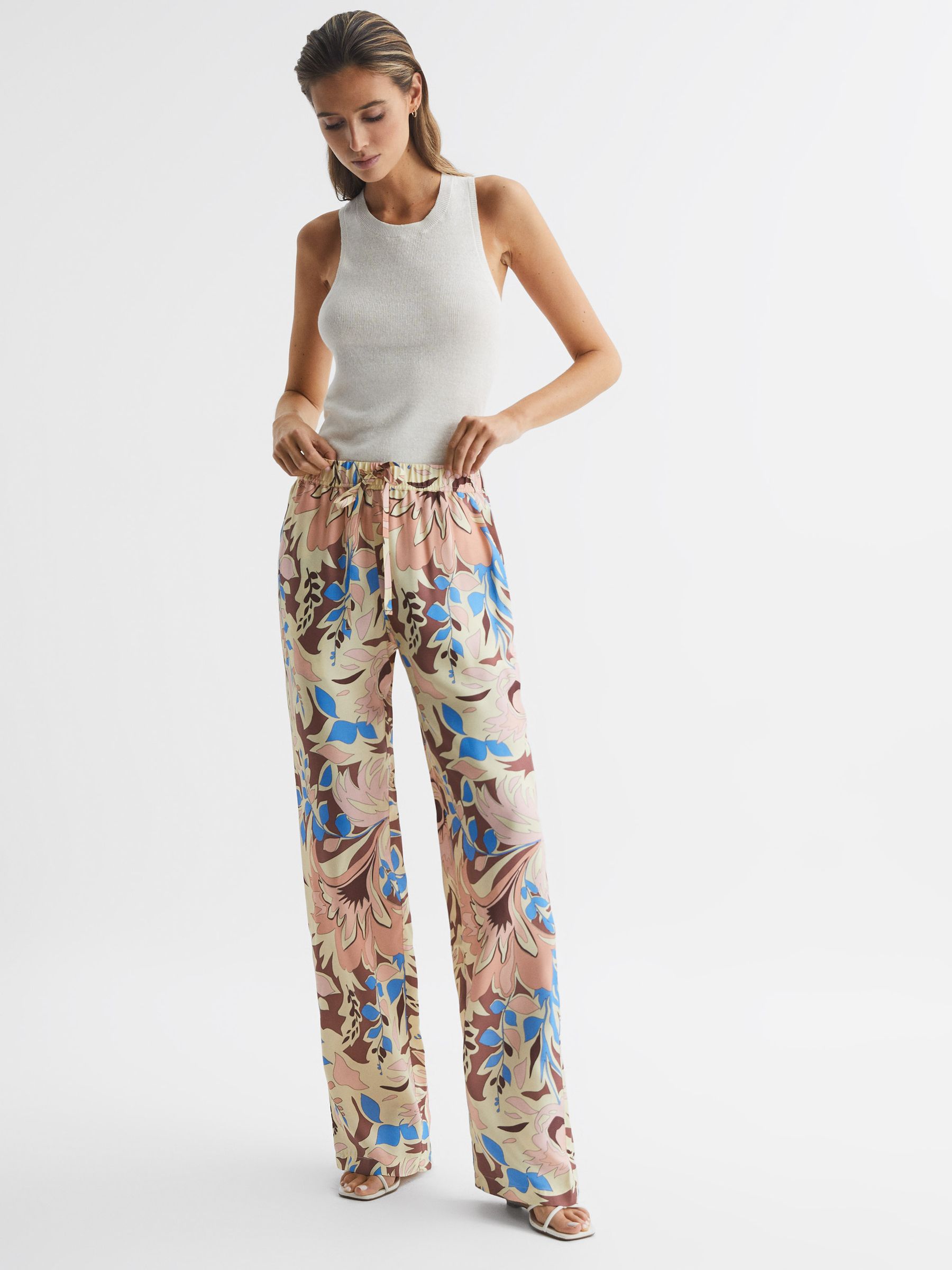 Floral Printed Wide Leg Trousers in Multi - Image 1 of 6