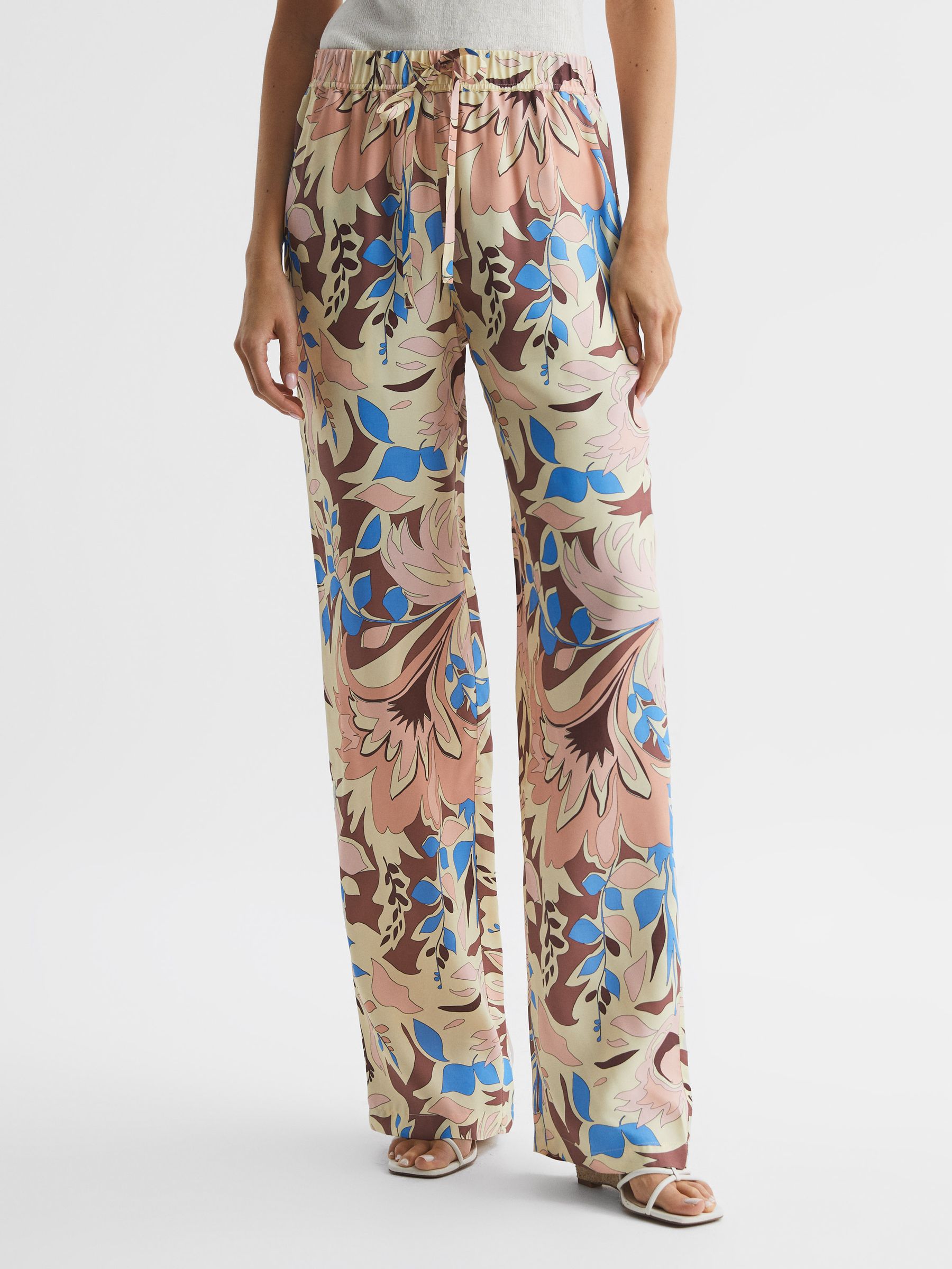 Floral Printed Wide Leg Trousers in Multi - Image 3 of 6