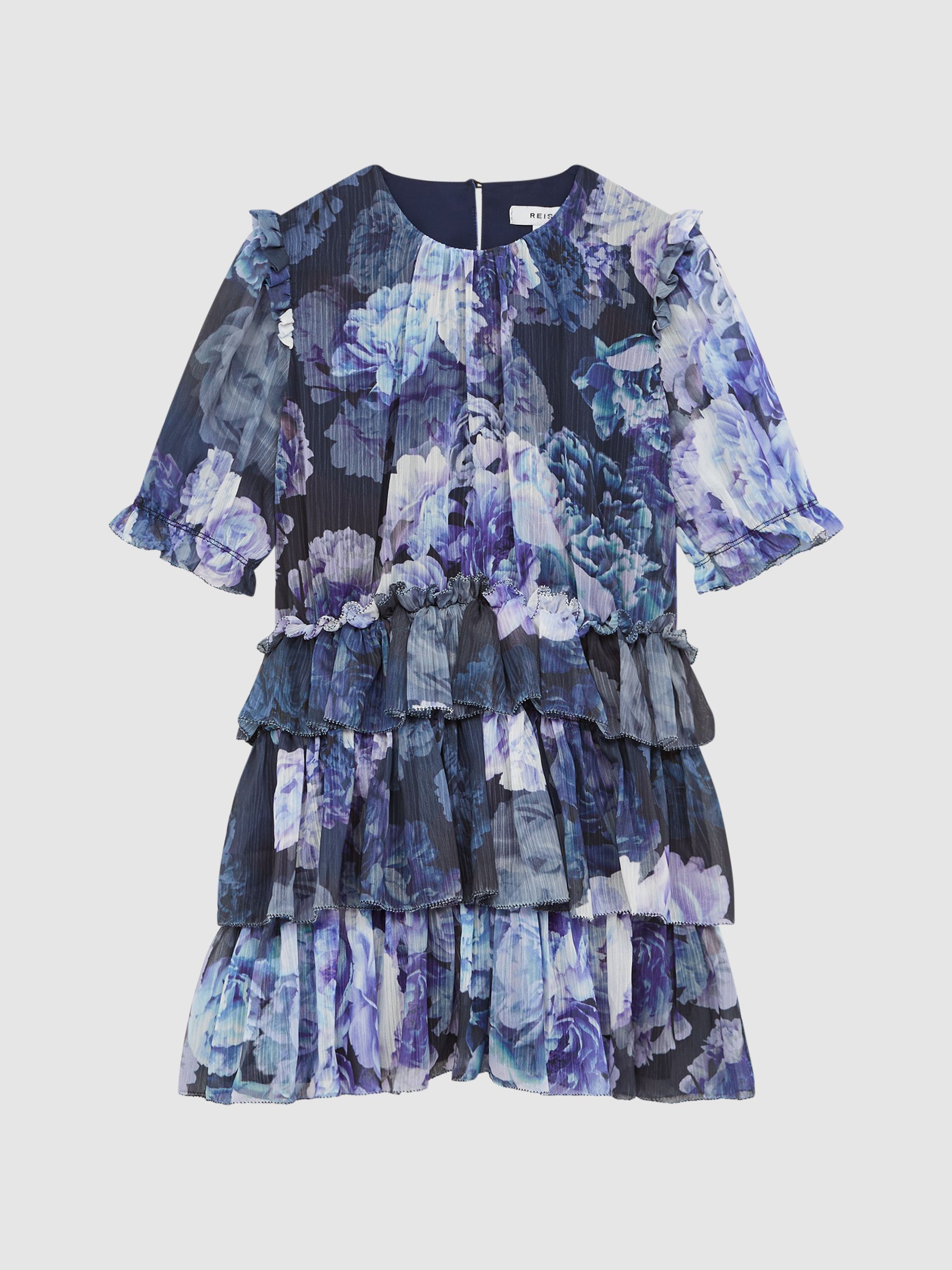 9-12 yrs Printed Tiered Dress in Blue Print - Image 2 of 6