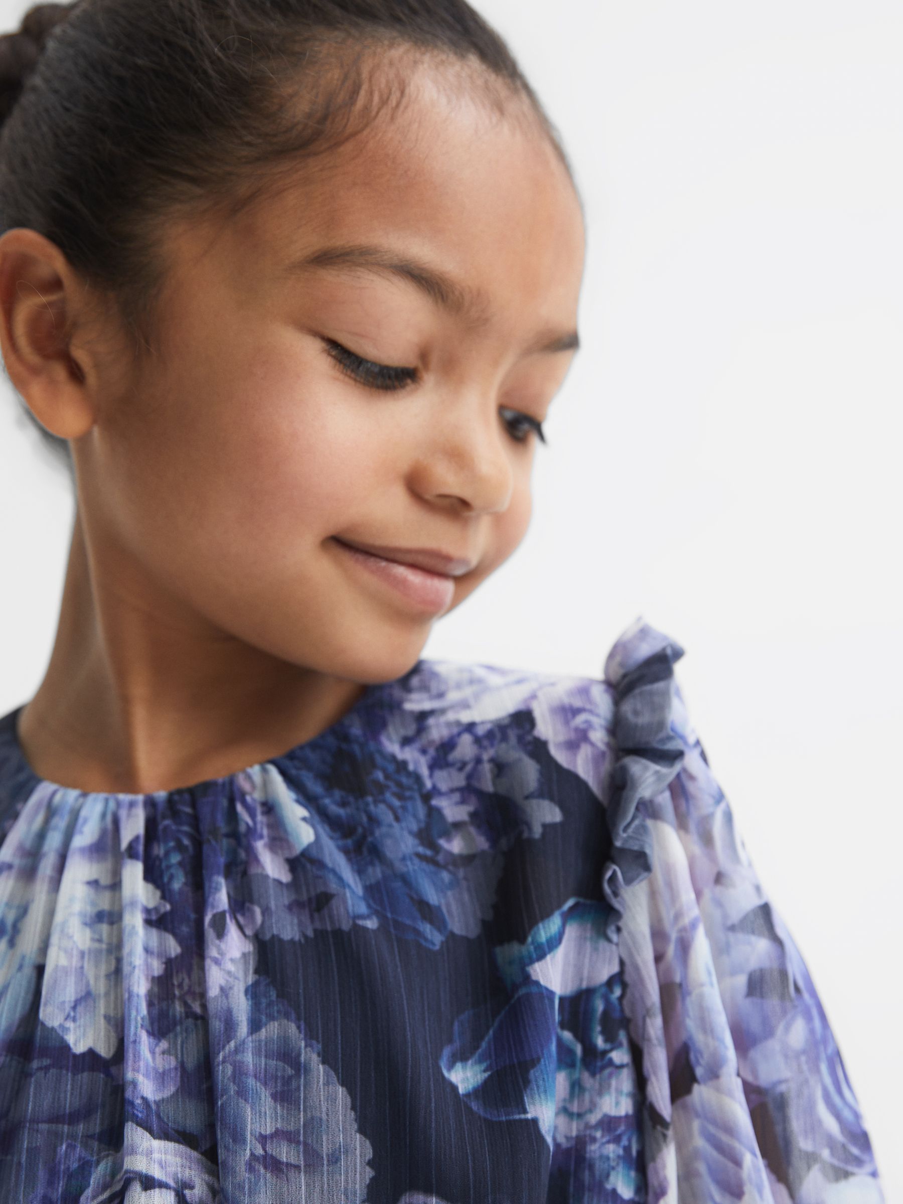 9-12 yrs Printed Tiered Dress in Blue Print - Image 4 of 6