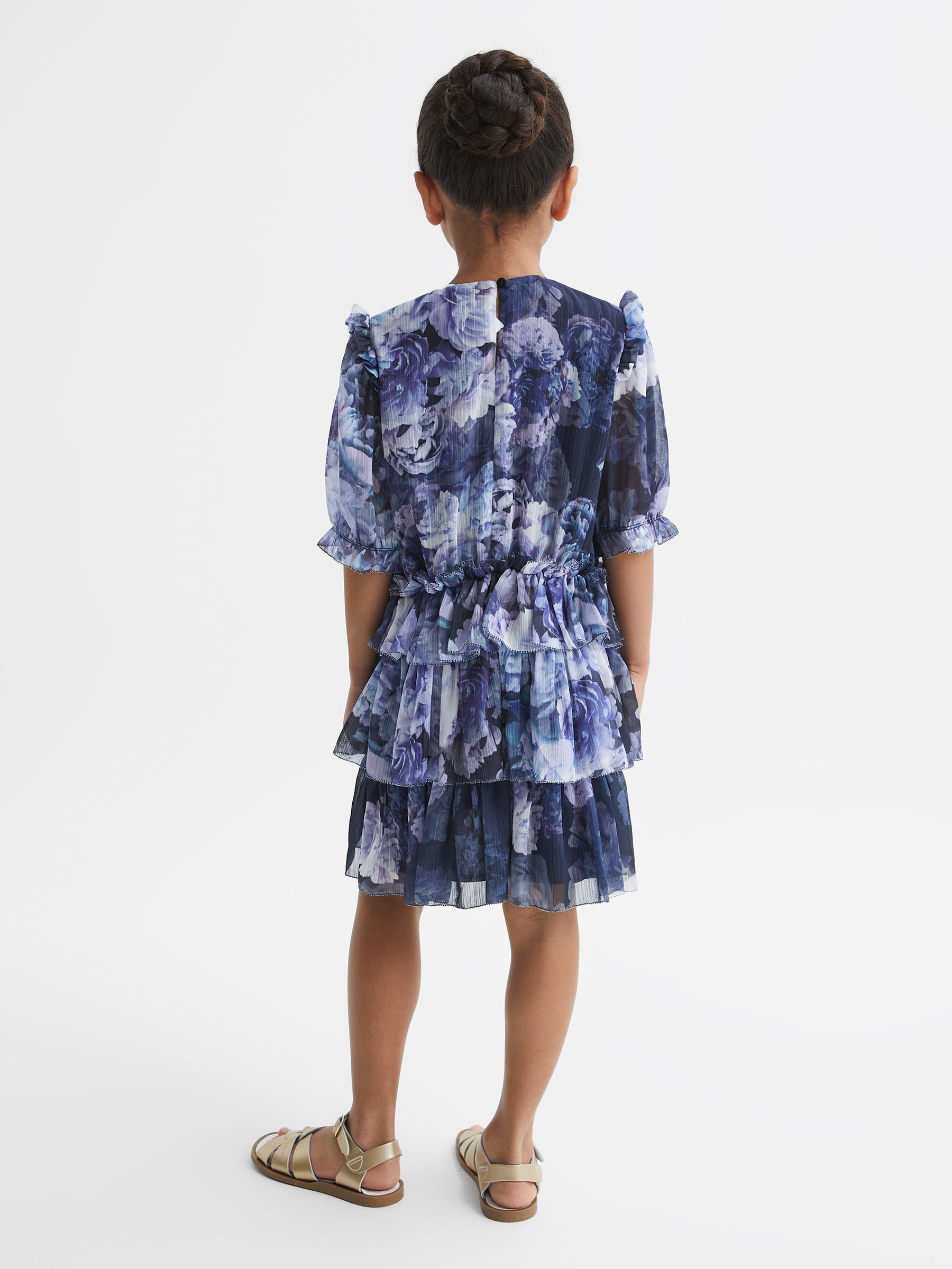 9-12 yrs Printed Tiered Dress in Blue Print - Image 5 of 6