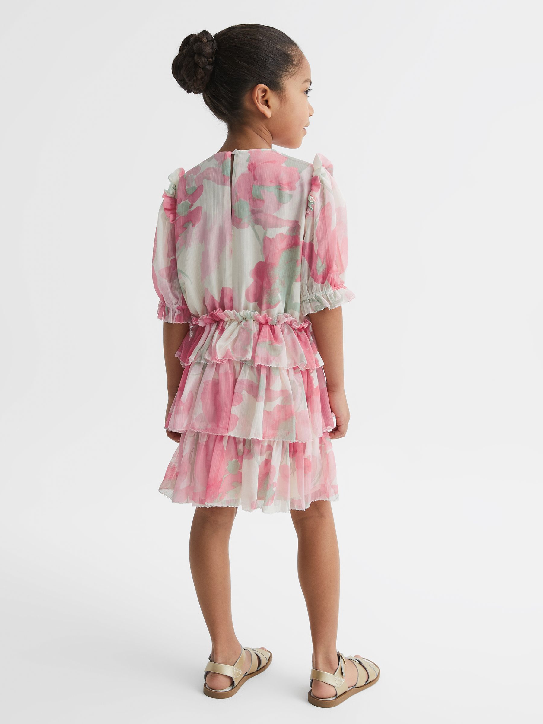 4-9 yrs Printed Tiered Dress in Pink Print - Image 5 of 6