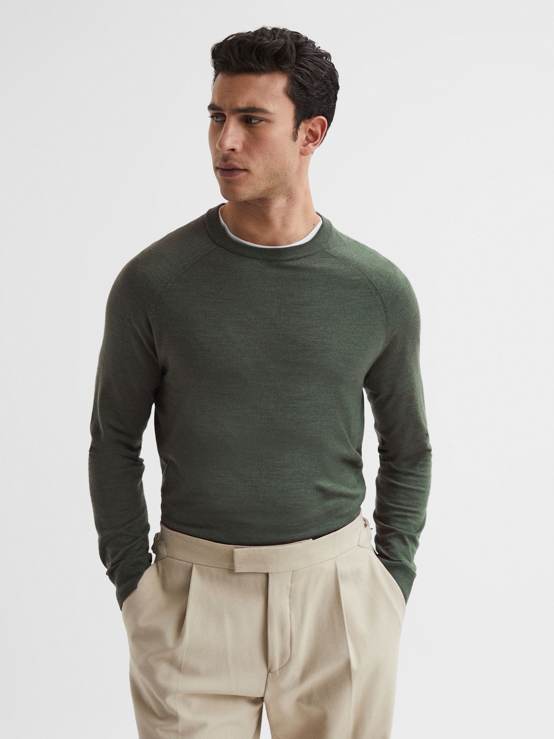 Merino Silk Knitted Jumper in Sage - Image 1 of 6