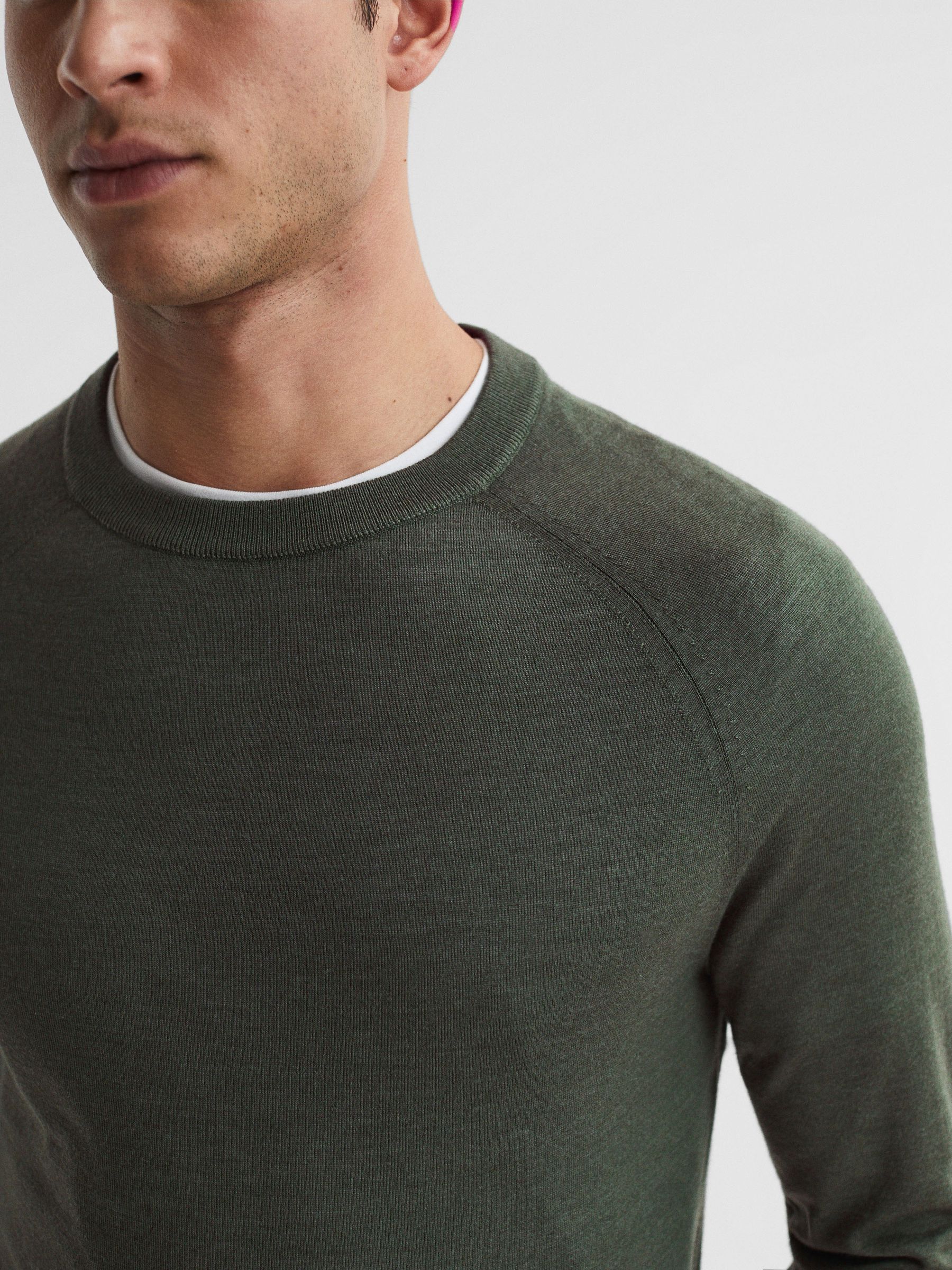 Merino Silk Knitted Jumper in Sage - Image 4 of 6