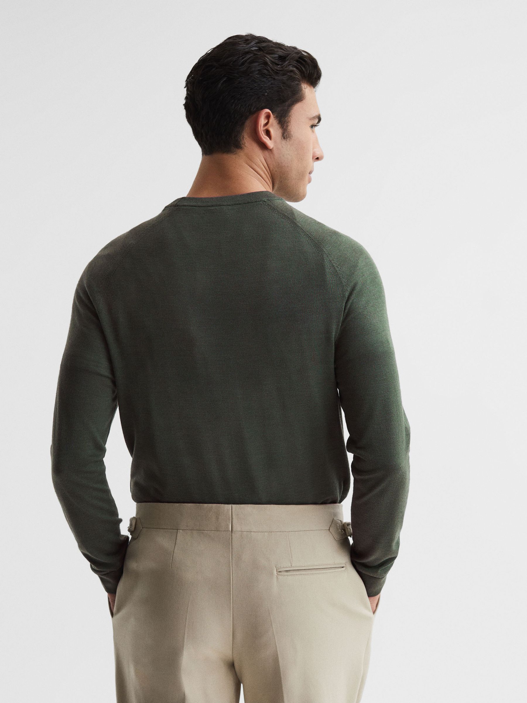 Merino Silk Knitted Jumper in Sage - Image 5 of 6
