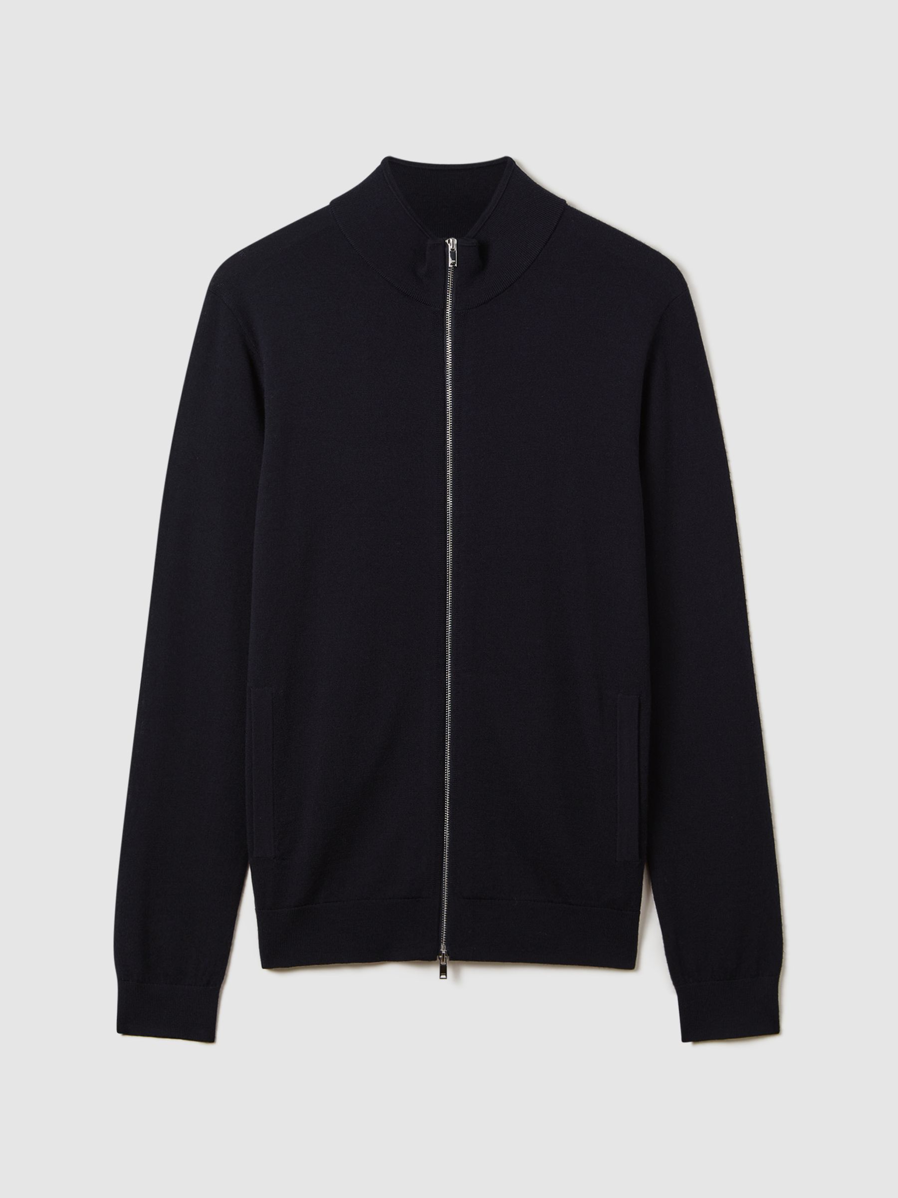 Merino Wool Zip-Through Cardigan in Navy - Image 2 of 7