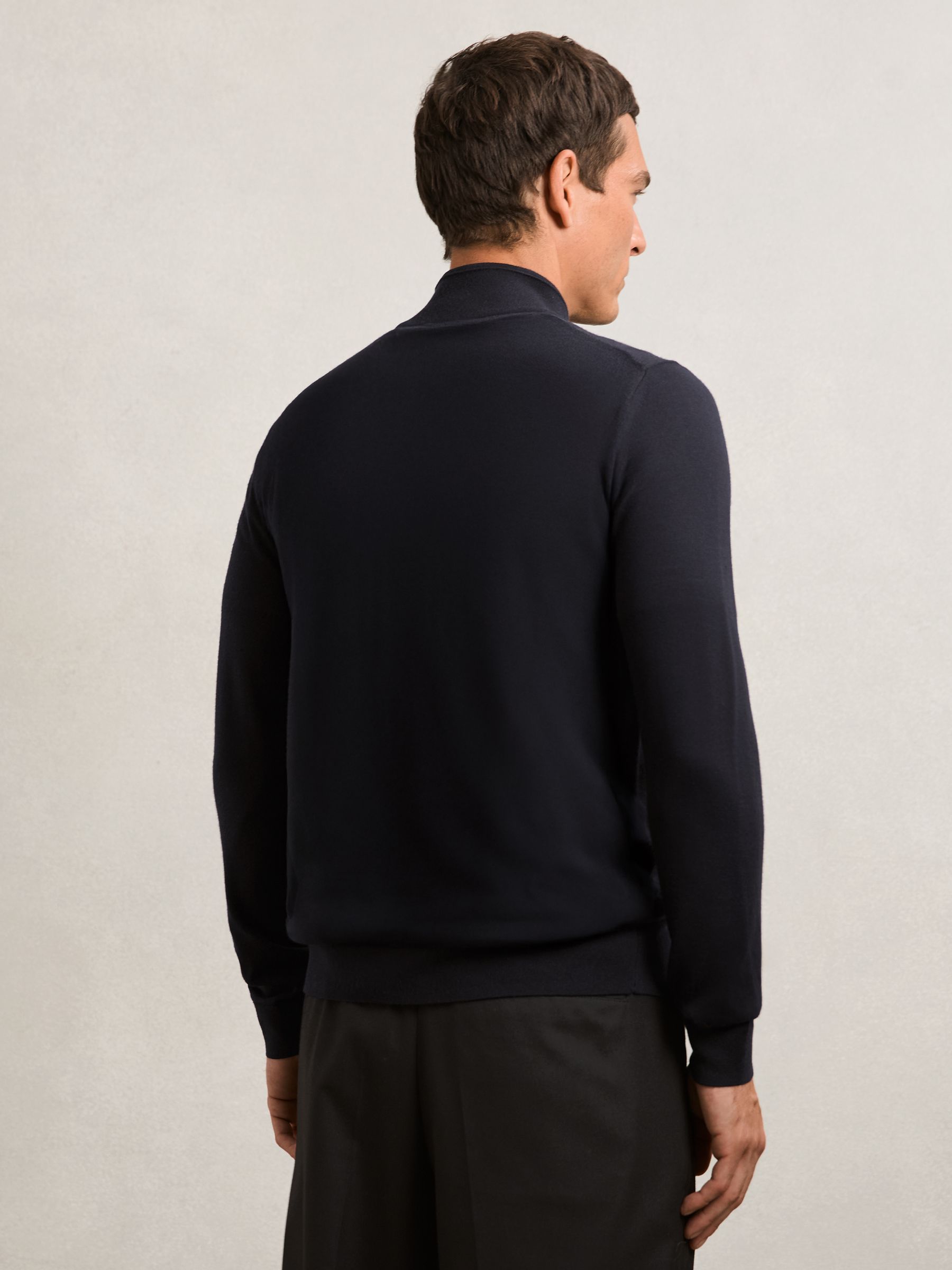 Wool Funnel-Neck Cardigan in Navy - image 5