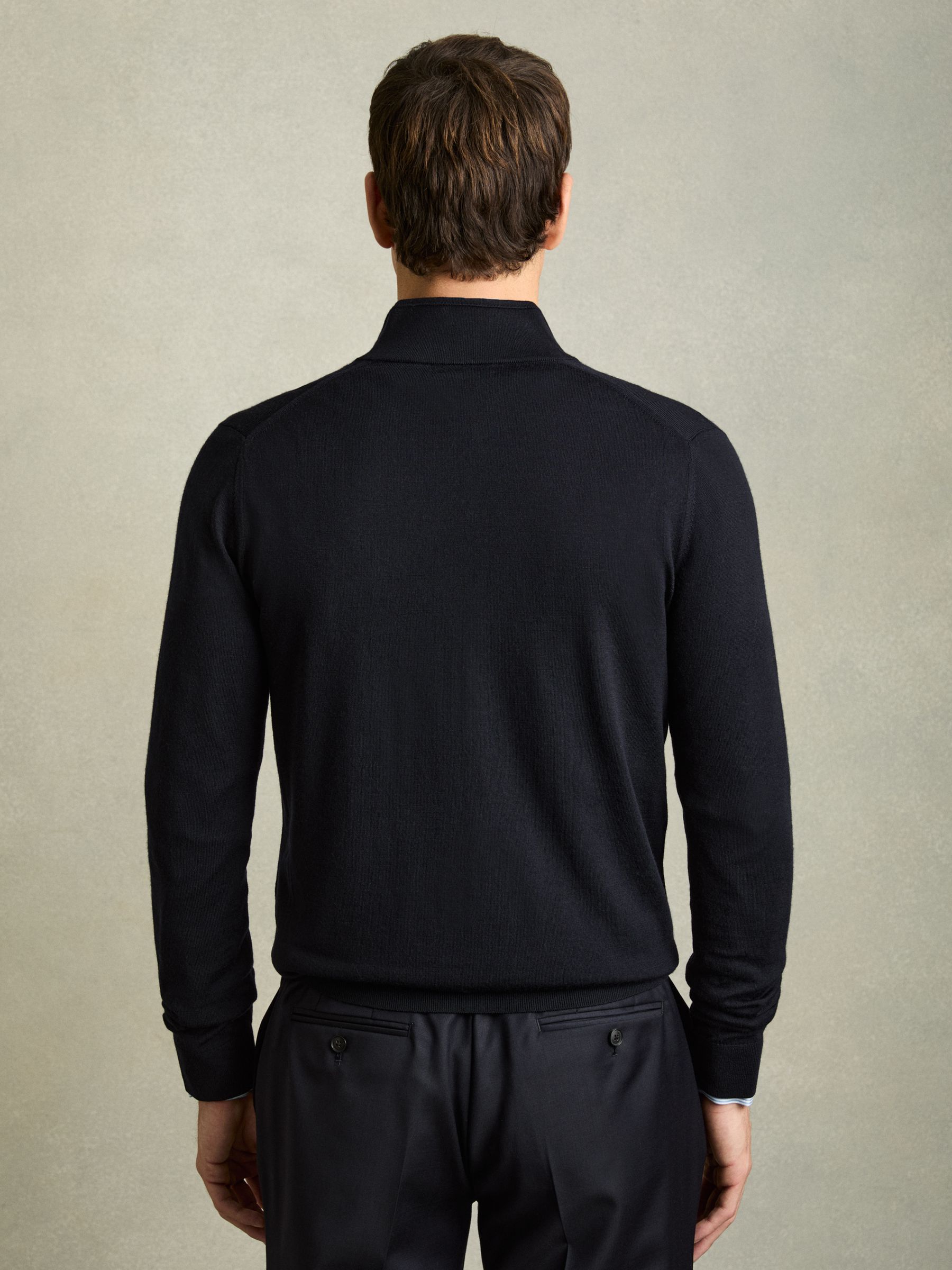 Merino Wool Zip-Through Cardigan in Navy - Image 5 of 7