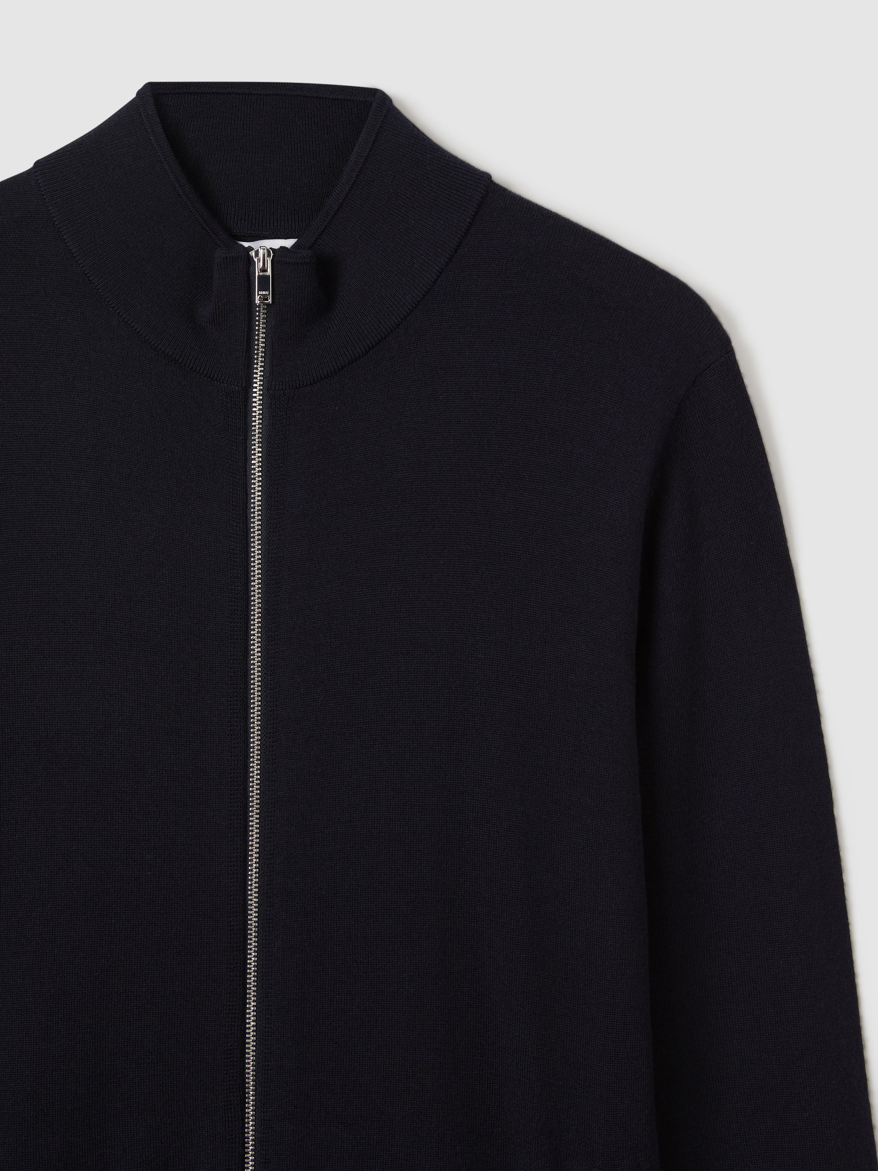 Merino Wool Zip-Through Cardigan in Navy - Image 6 of 7