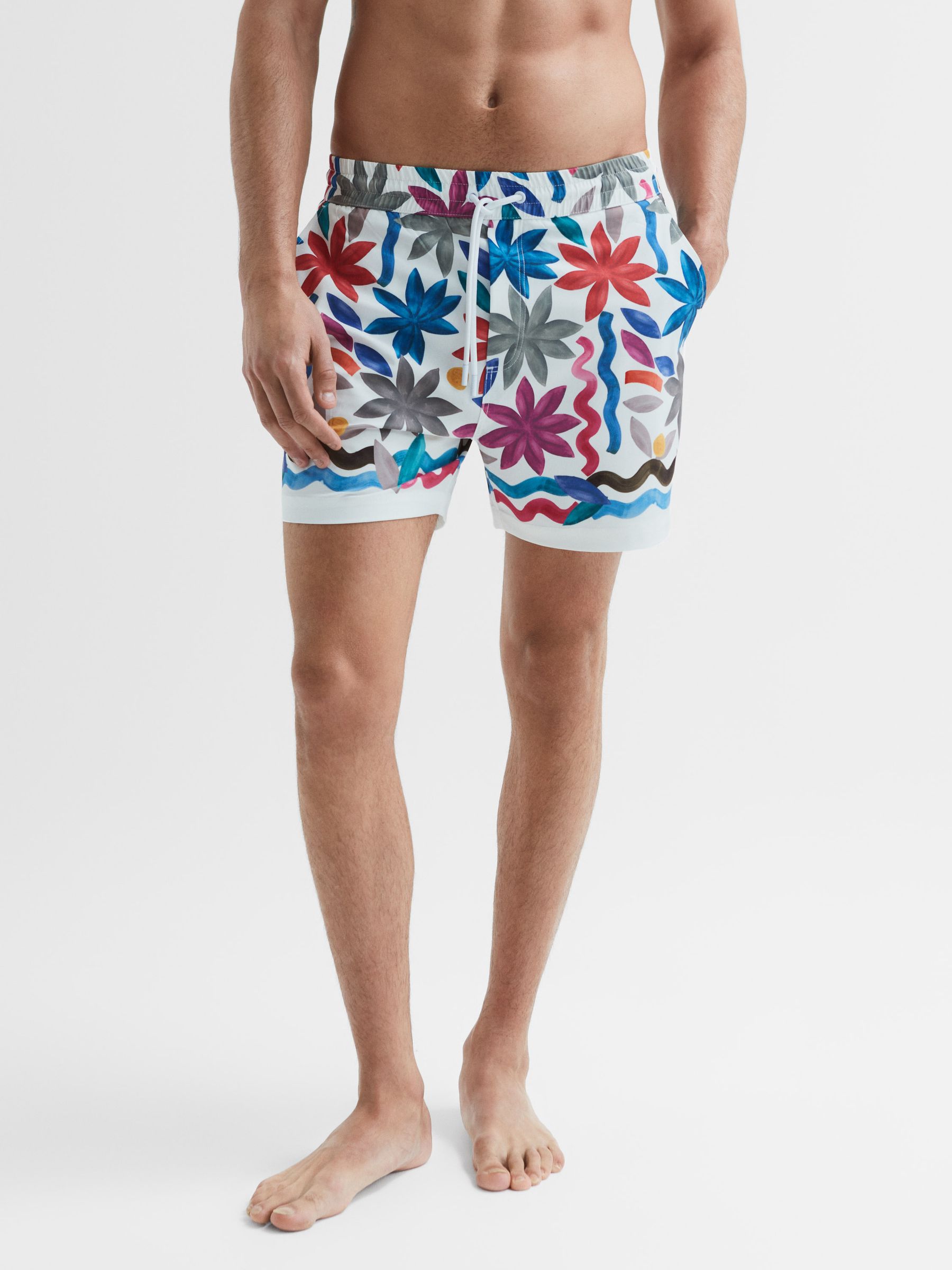 Floral Print Drawstring Swim Shorts in Multi - Image 1 of 6