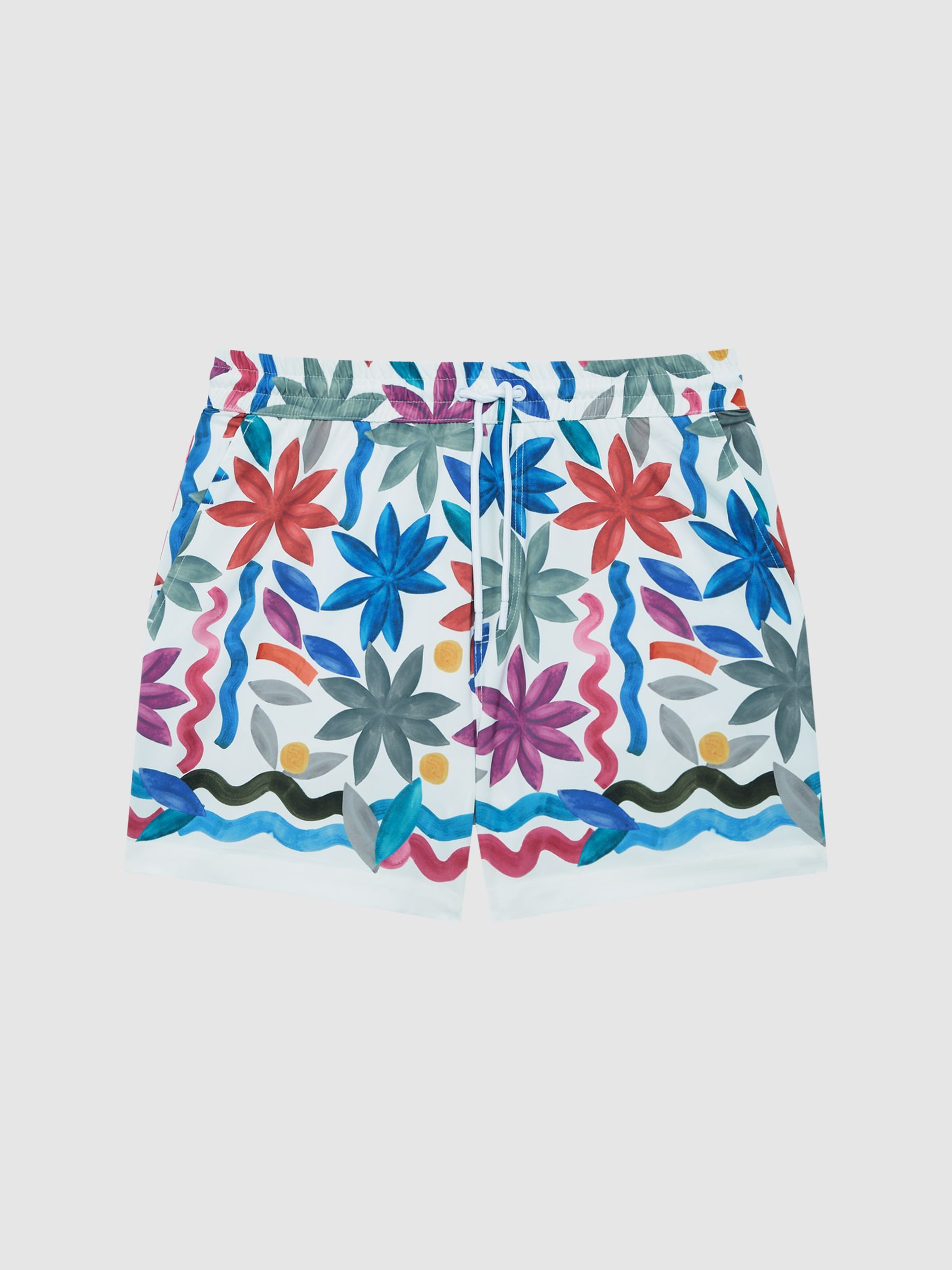 Floral Print Drawstring Swim Shorts in Multi - Image 2 of 6