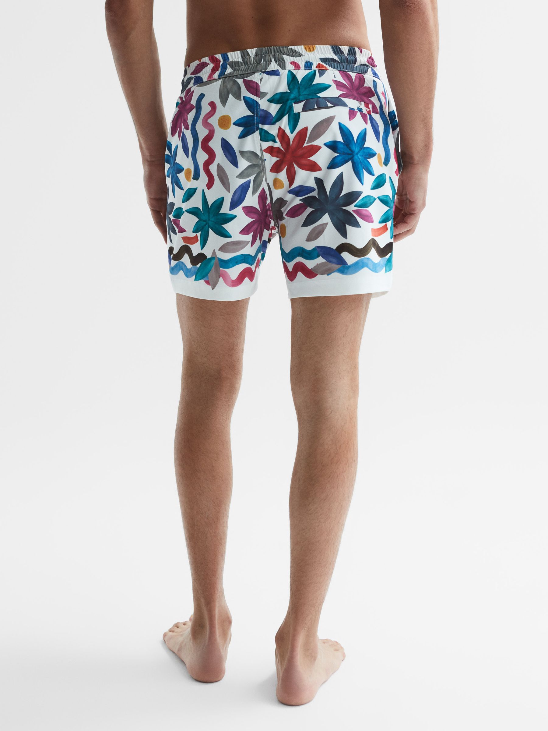 Floral Print Drawstring Swim Shorts in Multi - Image 5 of 6