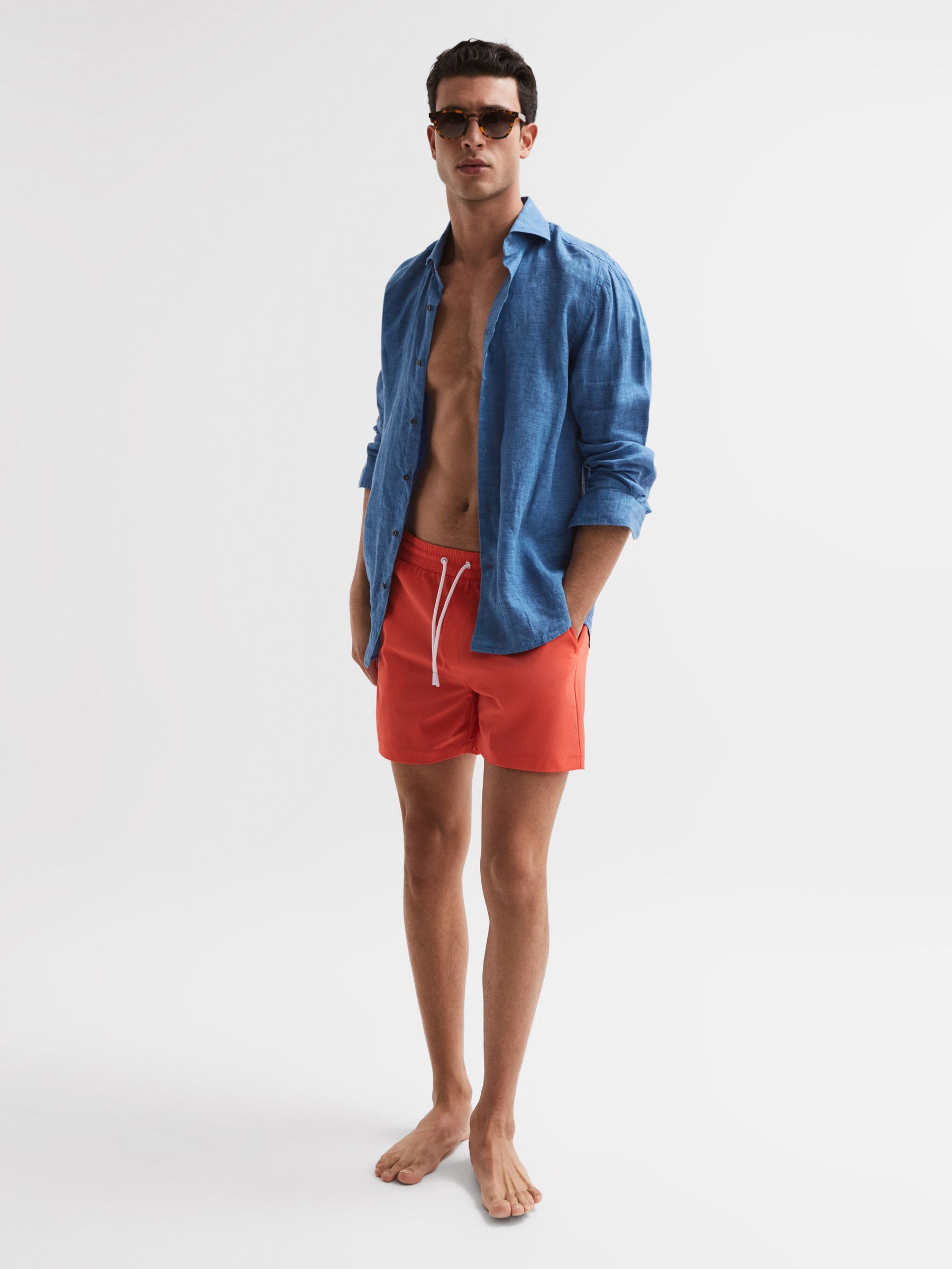 Plain Drawstring Swim Shorts in Bright Orange - Image 7 of 7