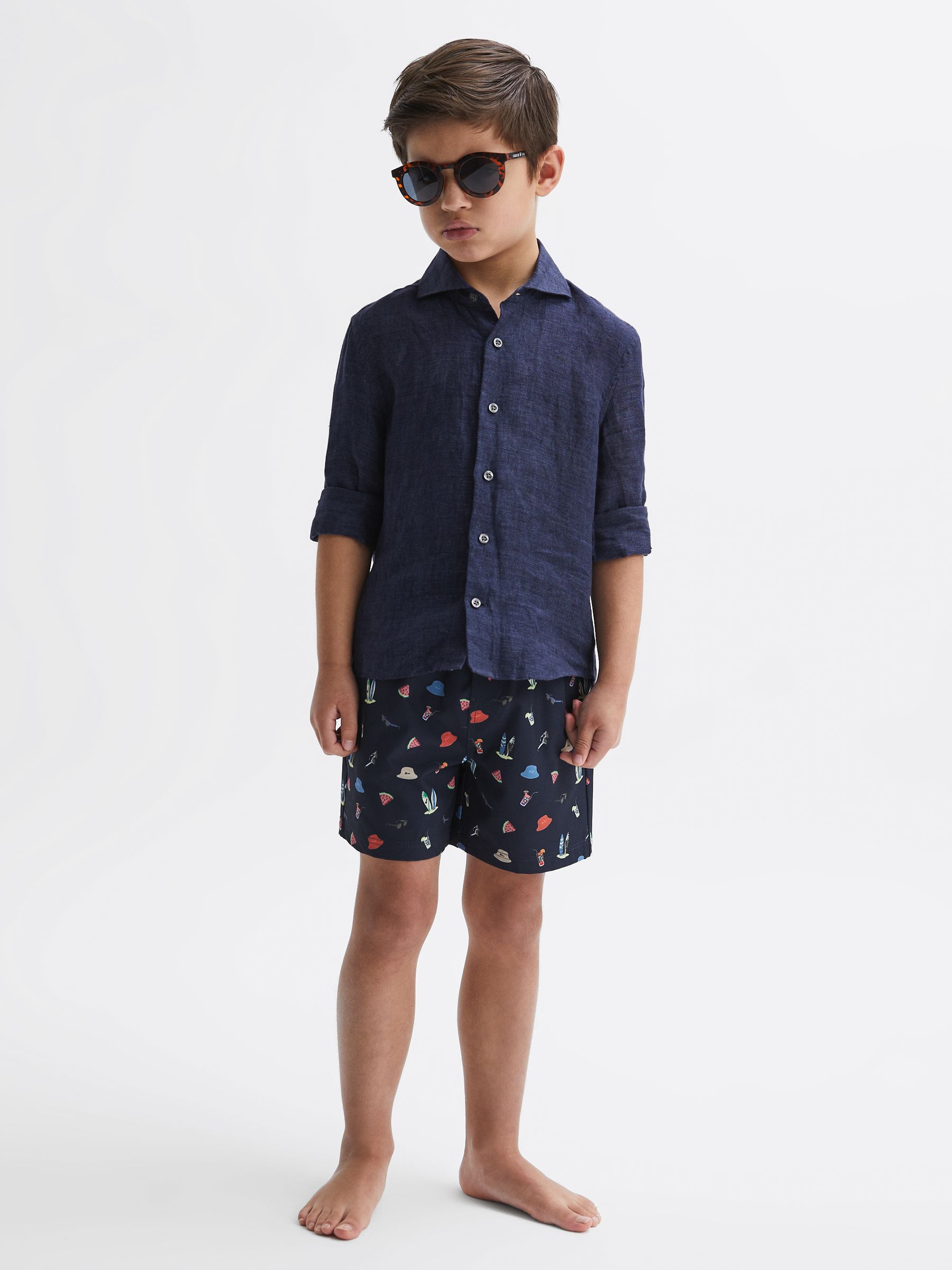 Junior Beach Print Swim Shorts in Black - Image 1 of 7