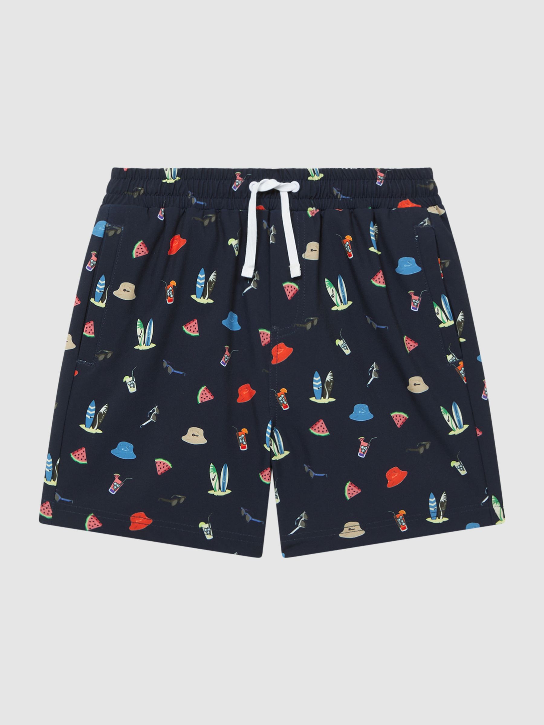 Junior Beach Print Swim Shorts in Black - Image 2 of 7