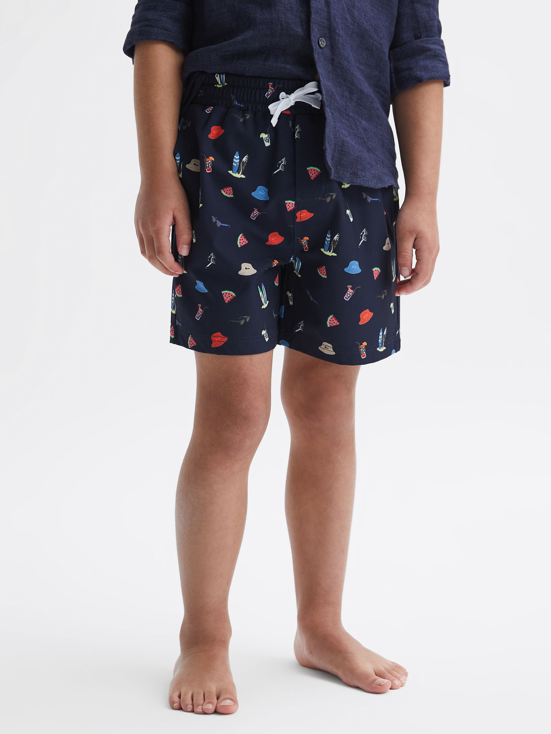 Junior Beach Print Swim Shorts in Black - Image 3 of 7
