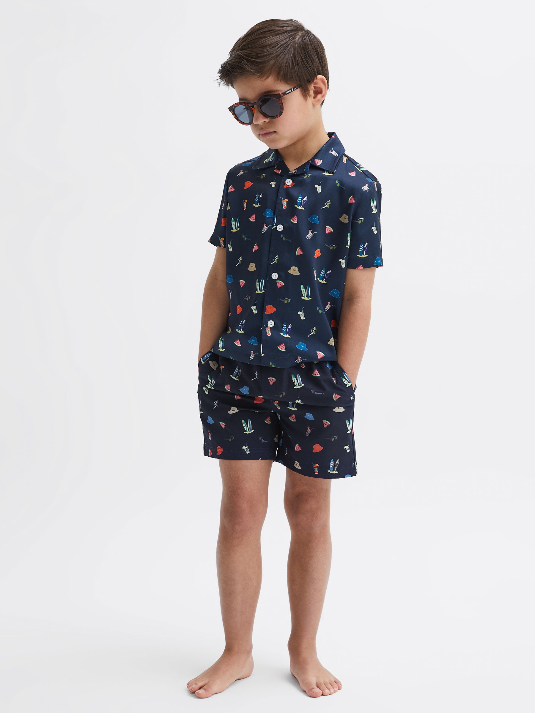 Junior Beach Print Swim Shorts in Black - Image 6 of 7