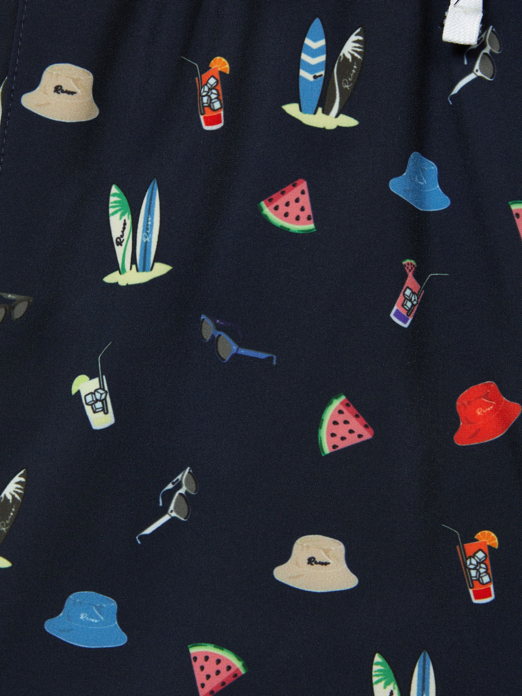 Junior Beach Print Swim Shorts in Black - Image 7 of 7