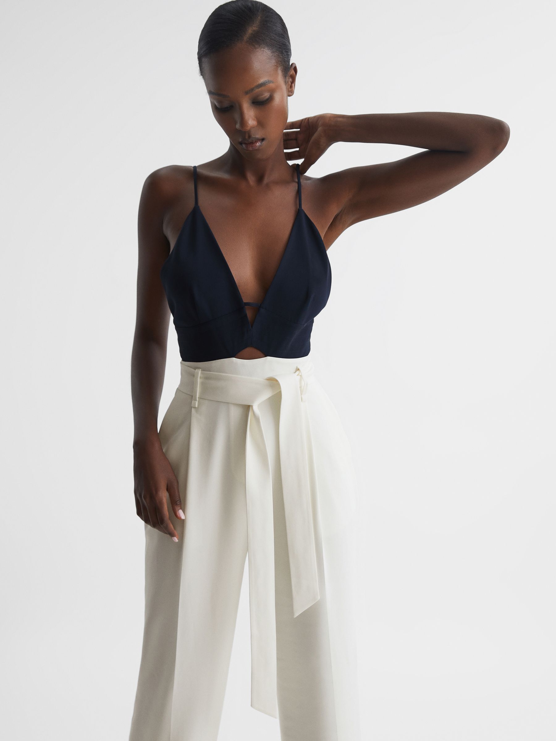 Reiss Colourblock Jumpsuit in Navy/White | REISS