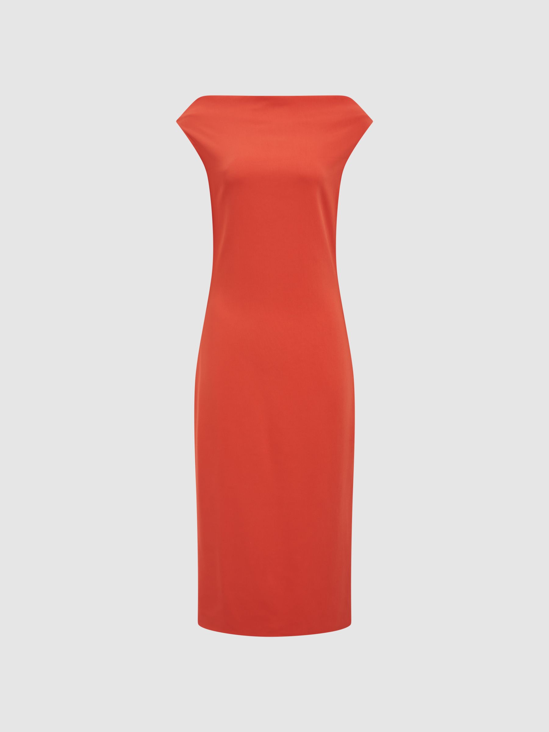Off-Shoulder Bodycon Midi Dress in Coral - Image 2 of 6