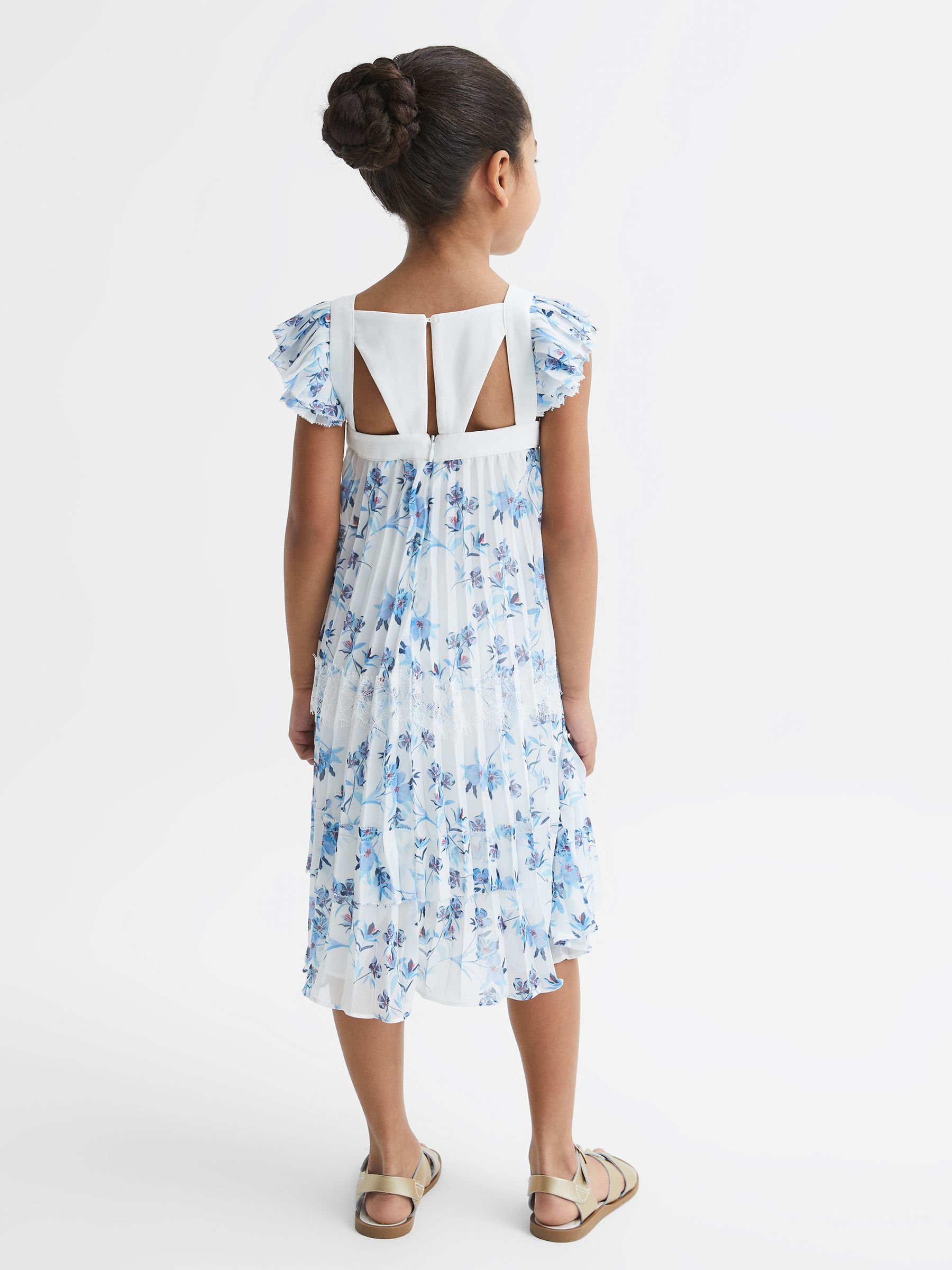 Floral Printed Pleated Dress in Blue Print - Image 5 of 6