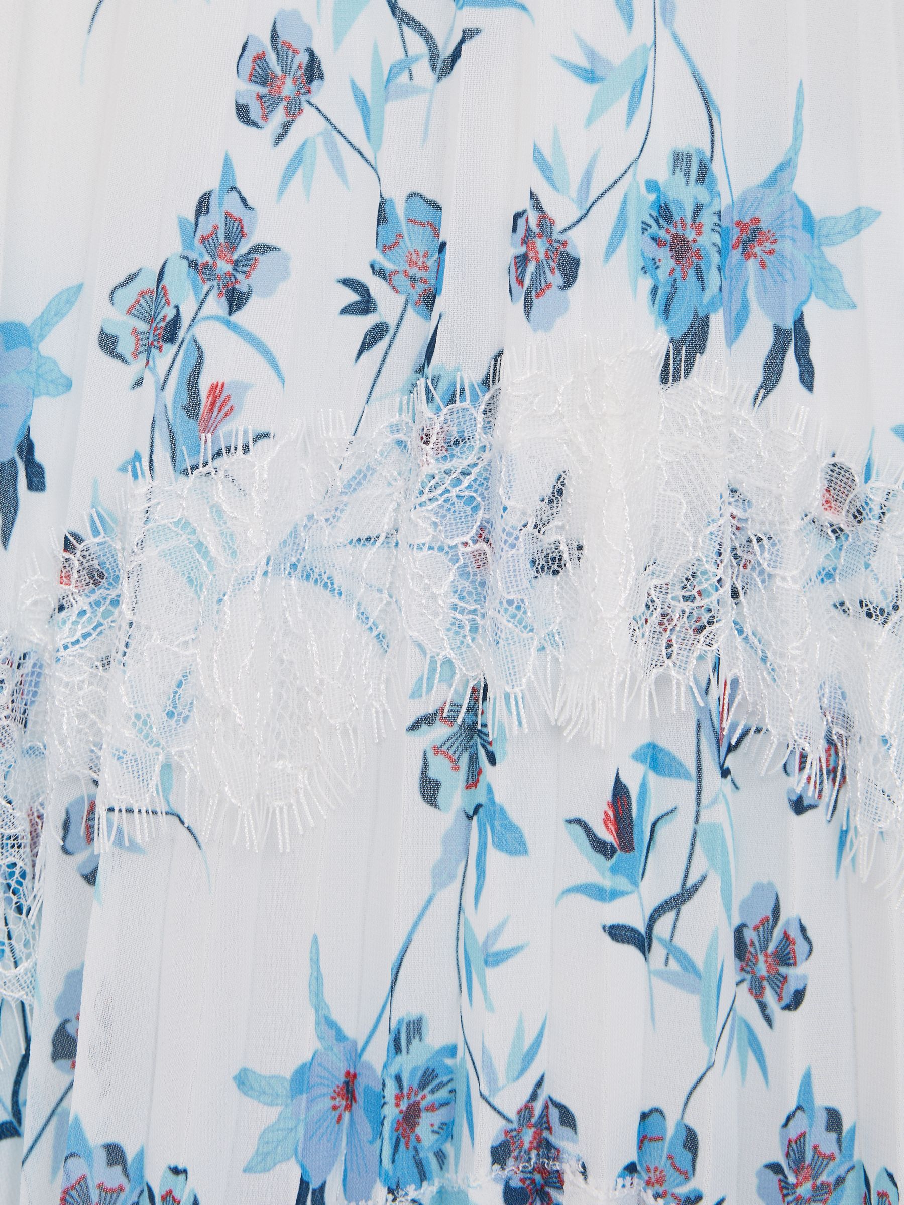 Floral Printed Pleated Dress in Blue Print - Image 6 of 6