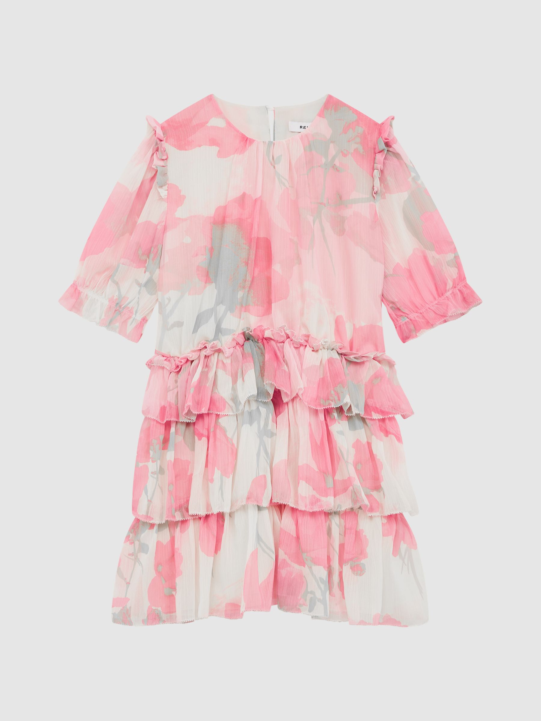 9-12 yrs Printed Tiered Dress in Pink Print - Image 2 of 6