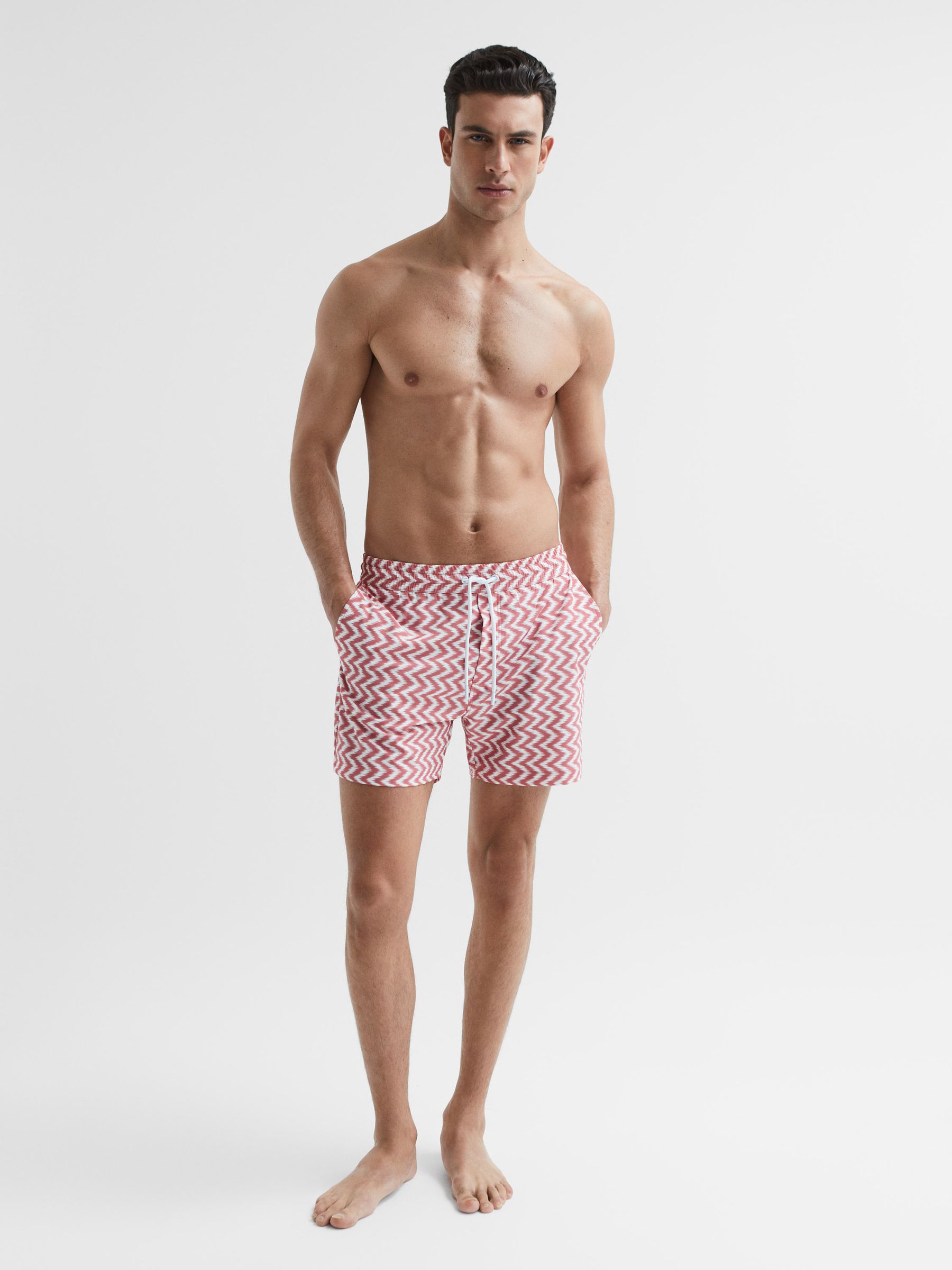 Printed Drawstring Swim Shorts in Rust - Image 3 of 6